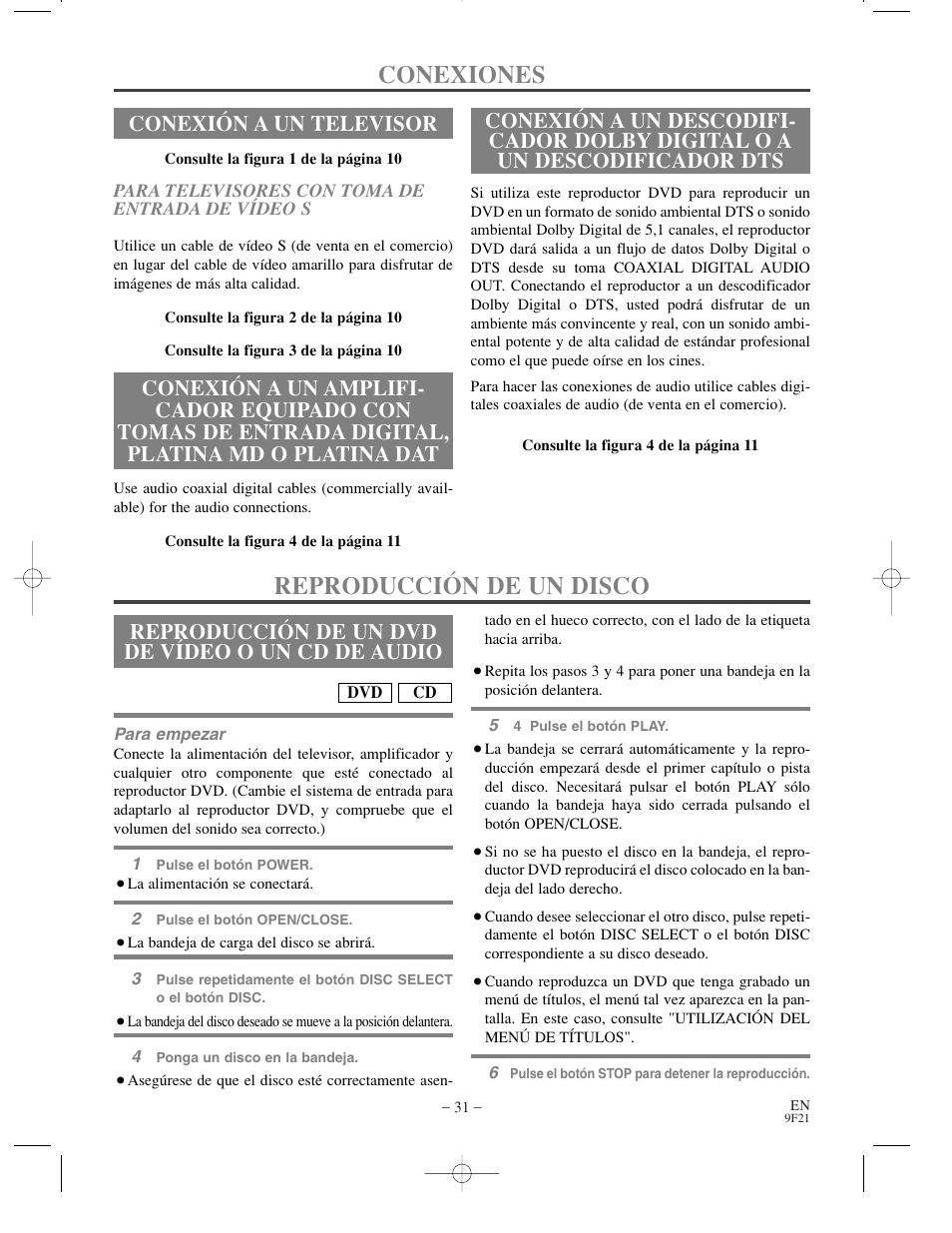 Conexiones, Reproducción de un disco, Conexión a un televisor | Sylvania DVL500B User Manual | Page 31 / 32