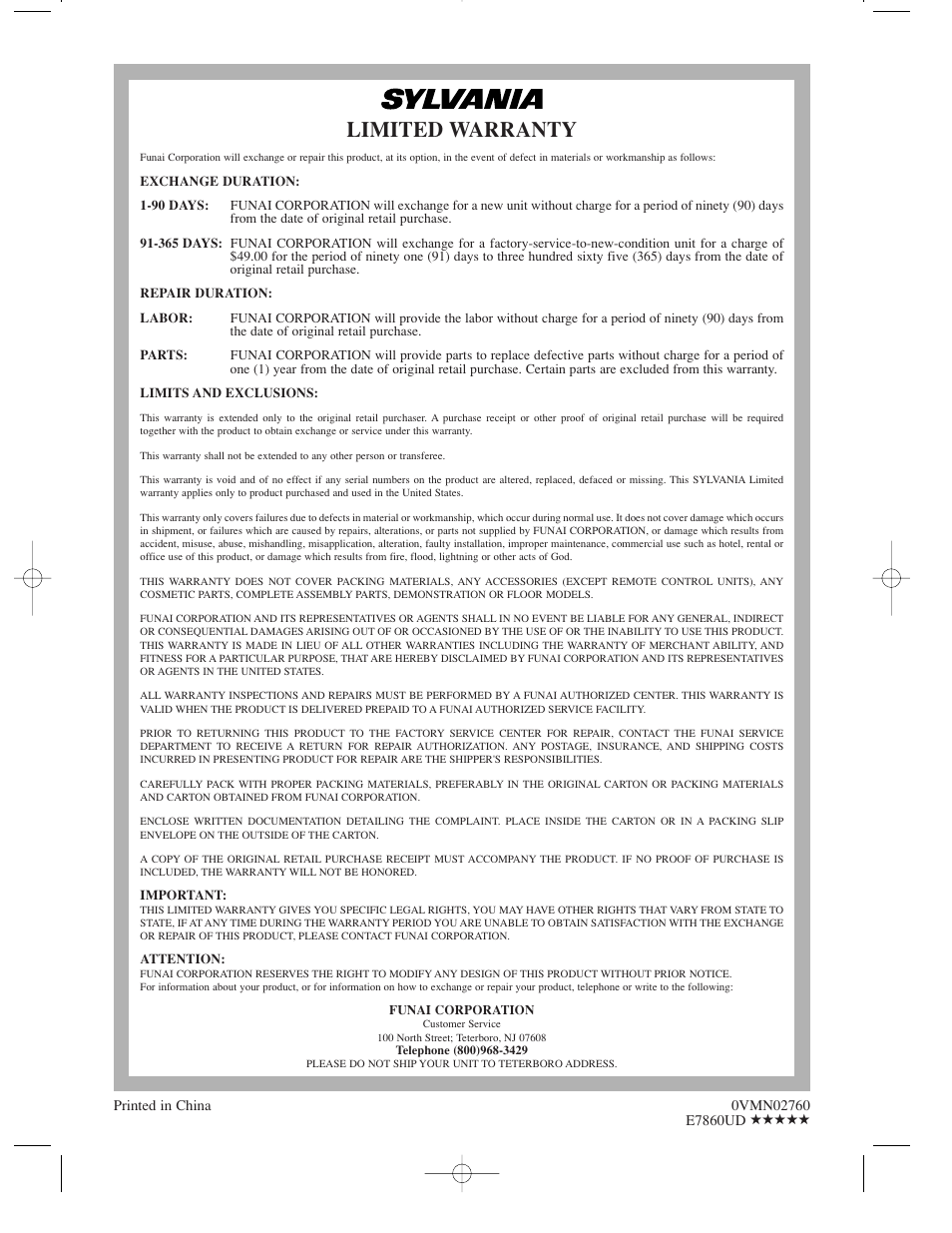 Limited warranty | Sylvania DVL500B User Manual | Page 32 / 32