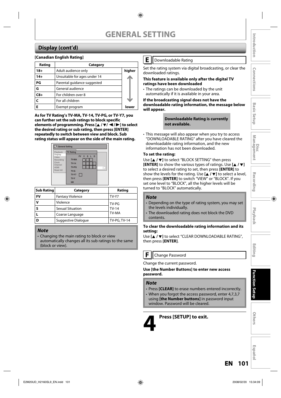 General setting, Display (cont’d) | Sylvania H2160SL9 User Manual | Page 103 / 120