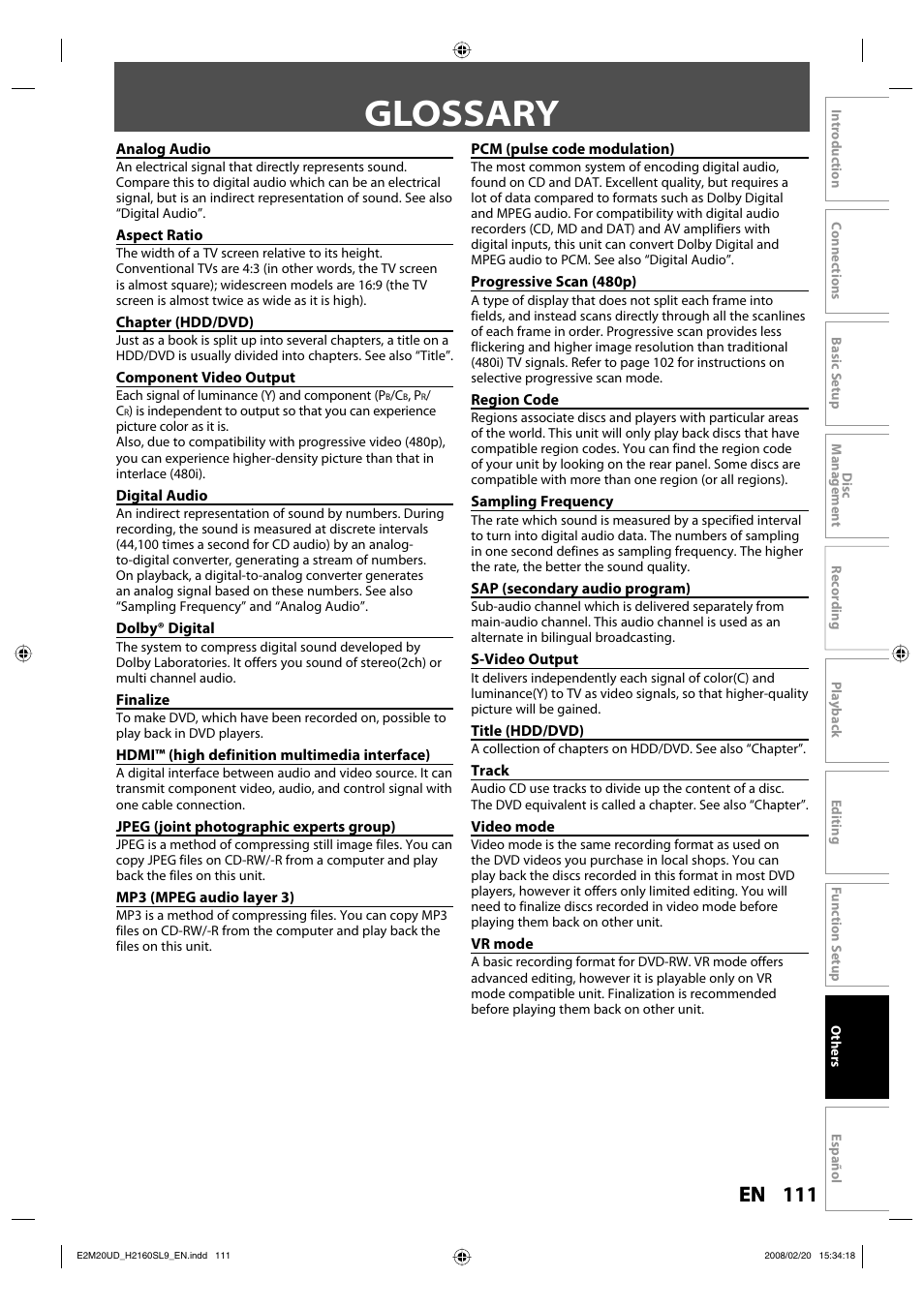 Glossary | Sylvania H2160SL9 User Manual | Page 113 / 120