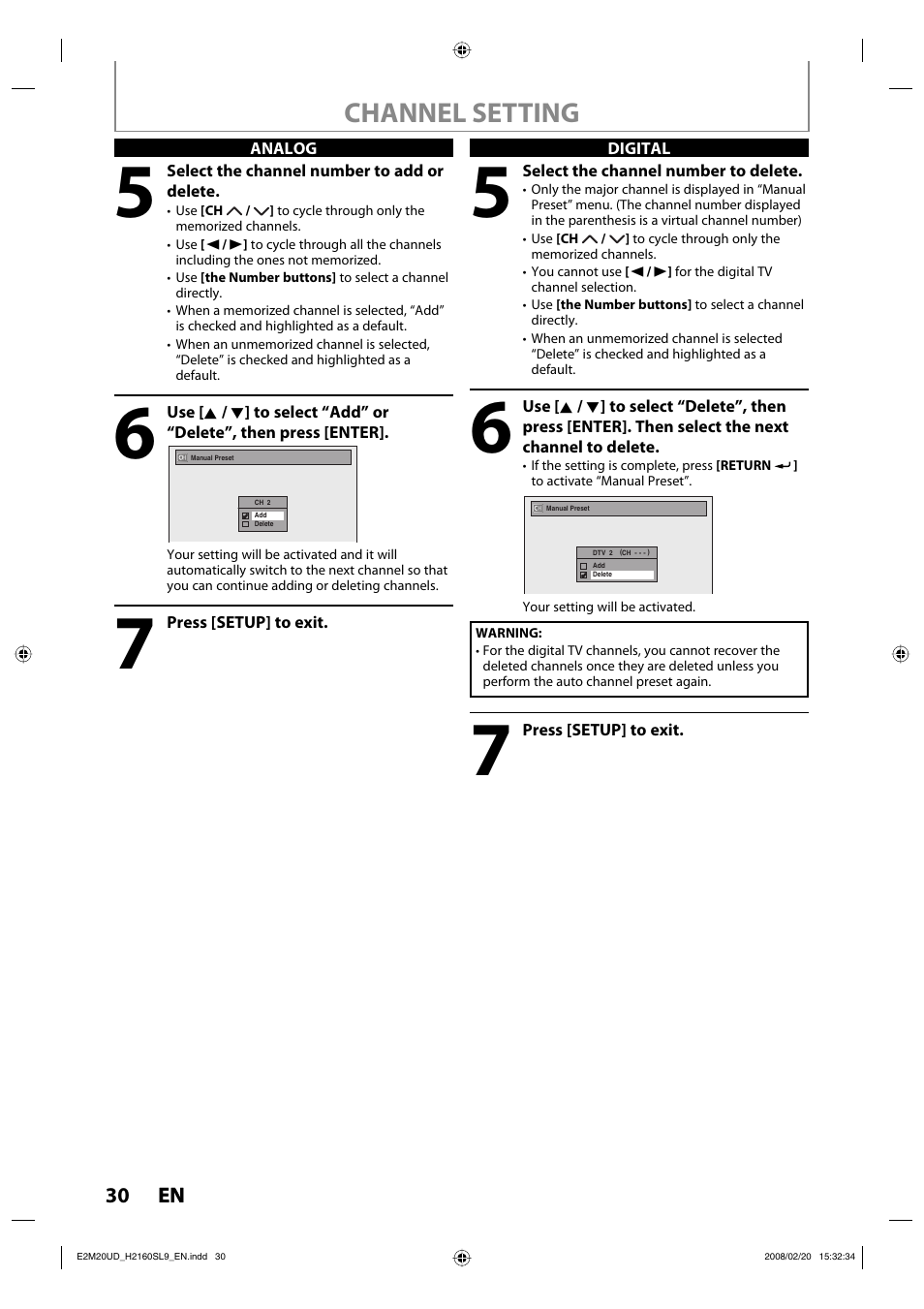 Channel setting | Sylvania H2160SL9 User Manual | Page 32 / 120