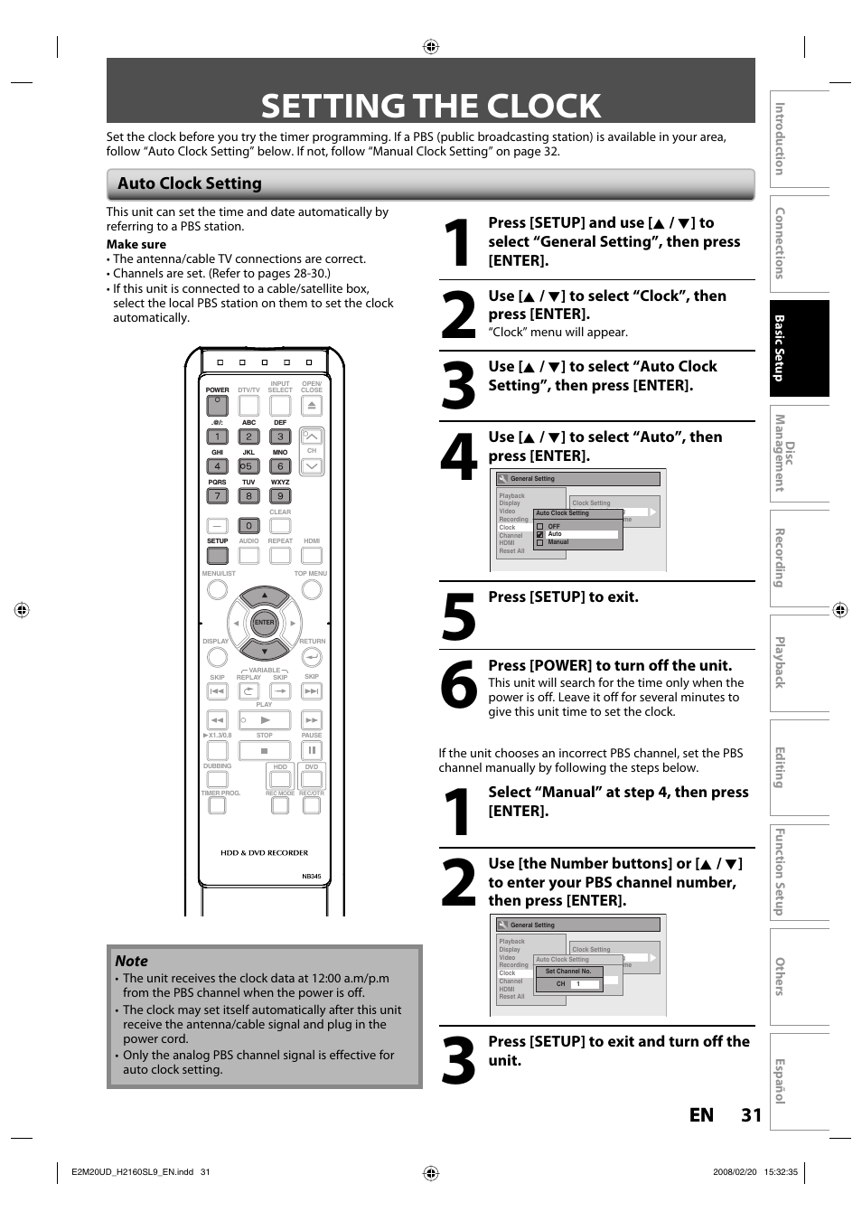 Setting the clock, 31 en 31 en | Sylvania H2160SL9 User Manual | Page 33 / 120