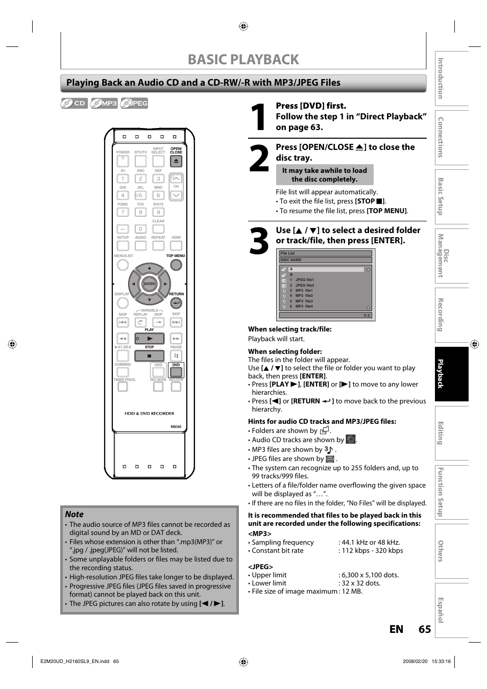 Basic playback, 65 en 65 en, Press [open/close a ] to close the disc tray | Sylvania H2160SL9 User Manual | Page 67 / 120