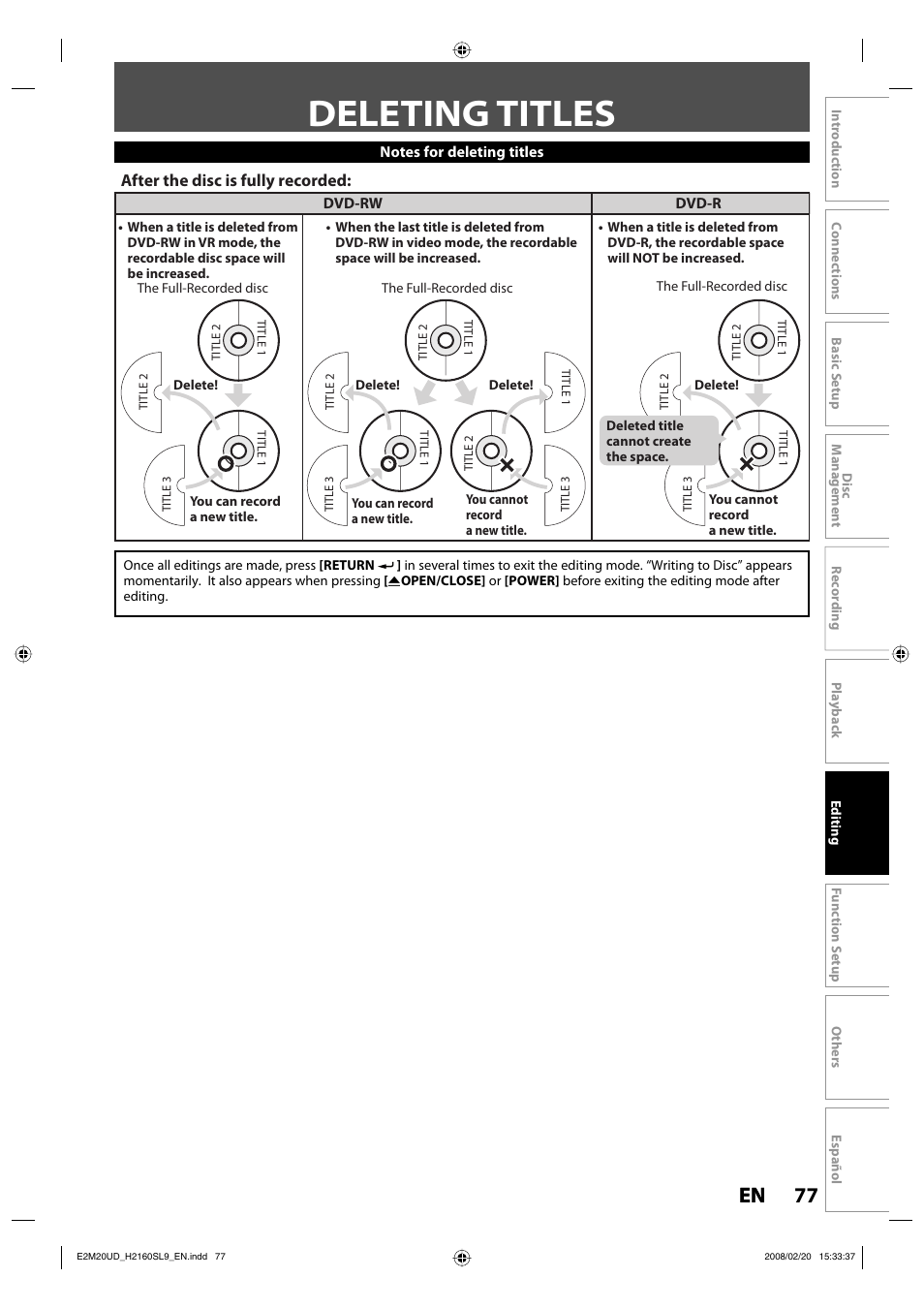 Deleting titles, 77 en 77 en | Sylvania H2160SL9 User Manual | Page 79 / 120