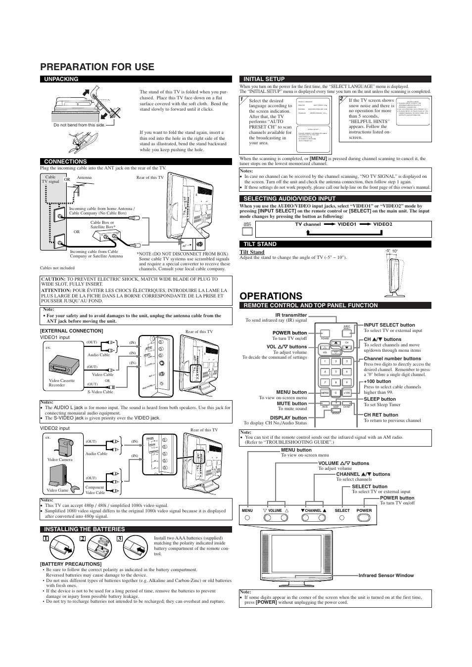 Preparation for use, Operations | Sylvania 6620LG User Manual | Page 2 / 8