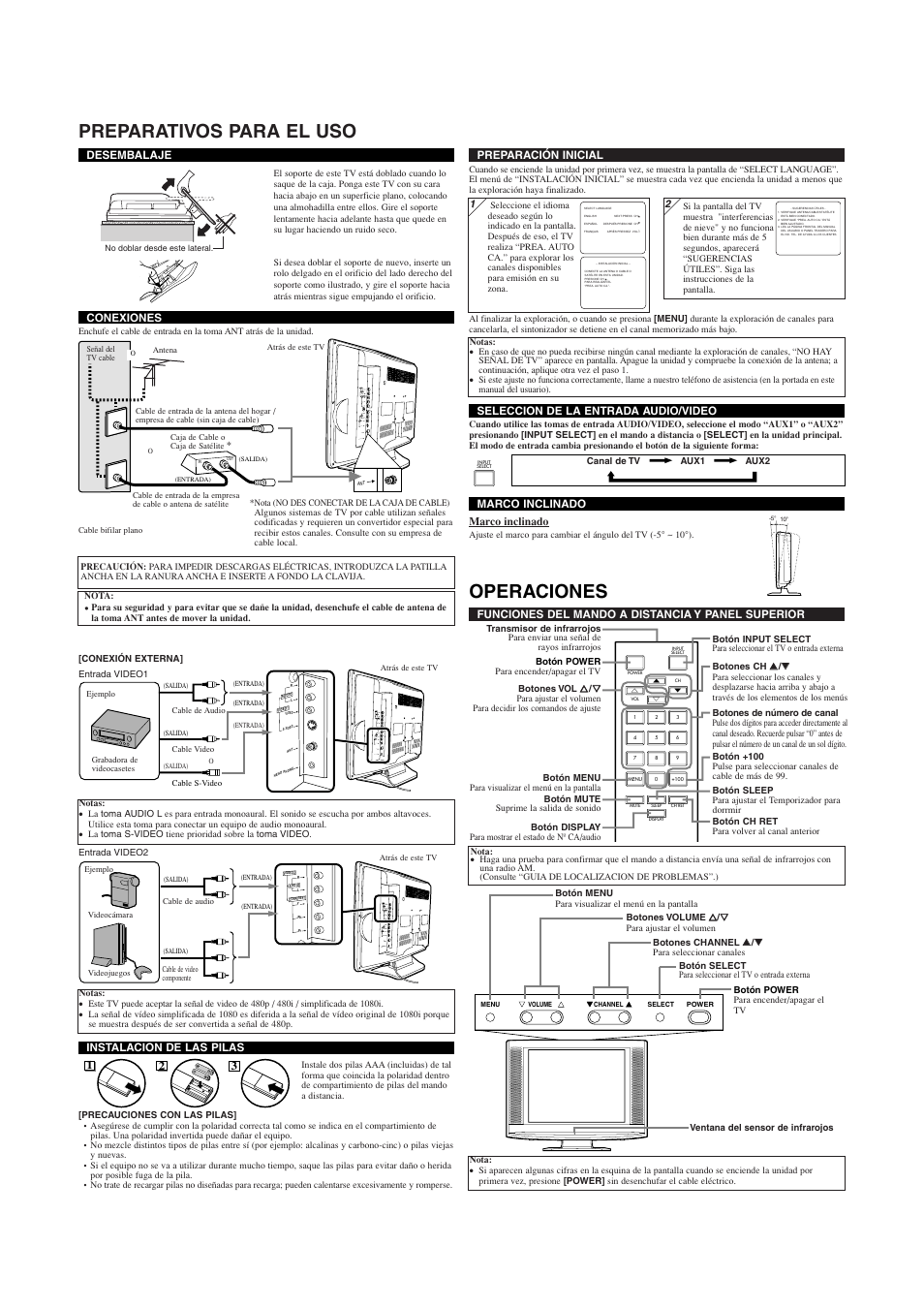 Preparativos para el uso, Operaciones | Sylvania 6620LG User Manual | Page 6 / 8
