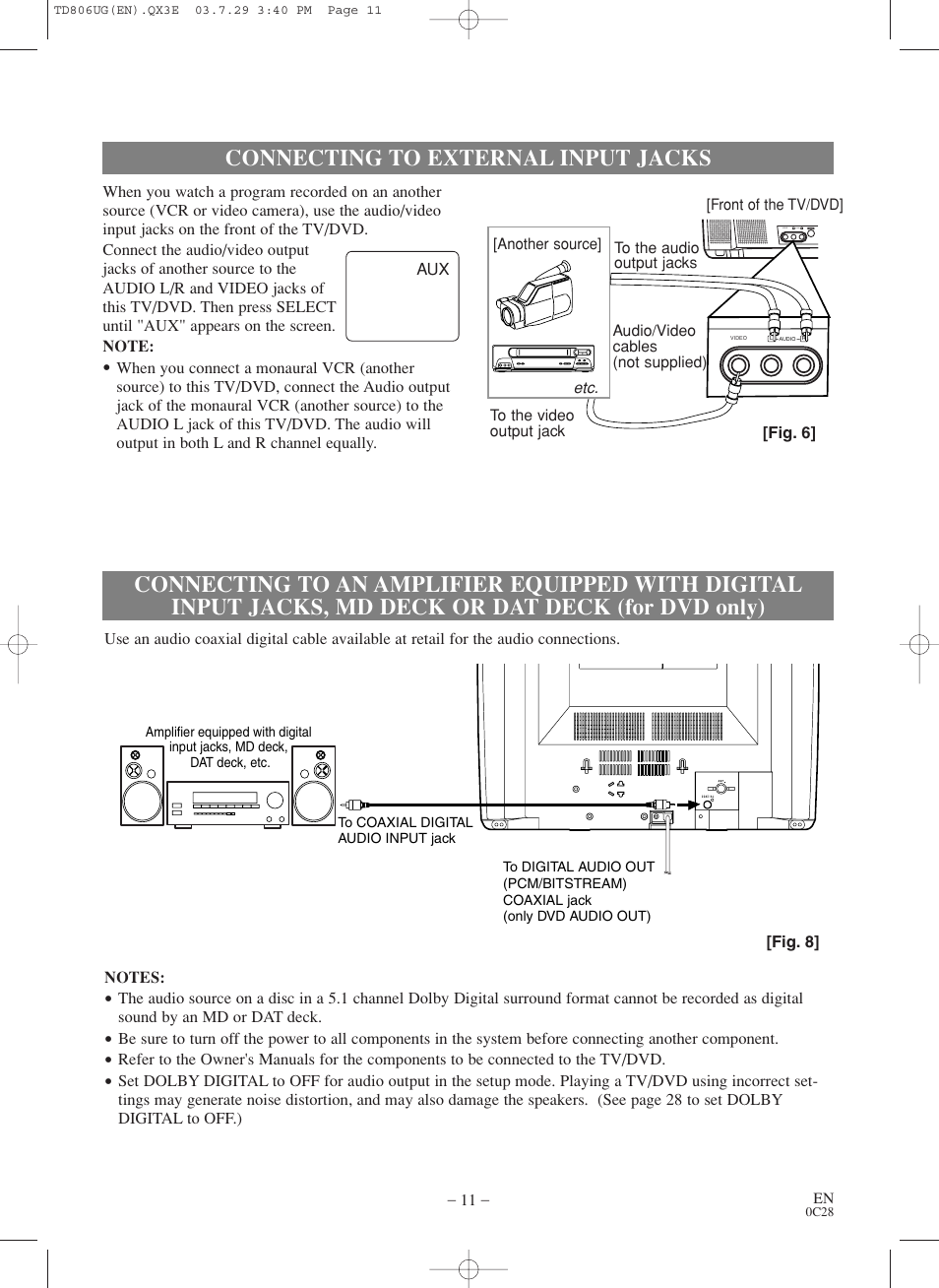 Connecting to external input jacks | Sylvania SC519DD User Manual | Page 11 / 34