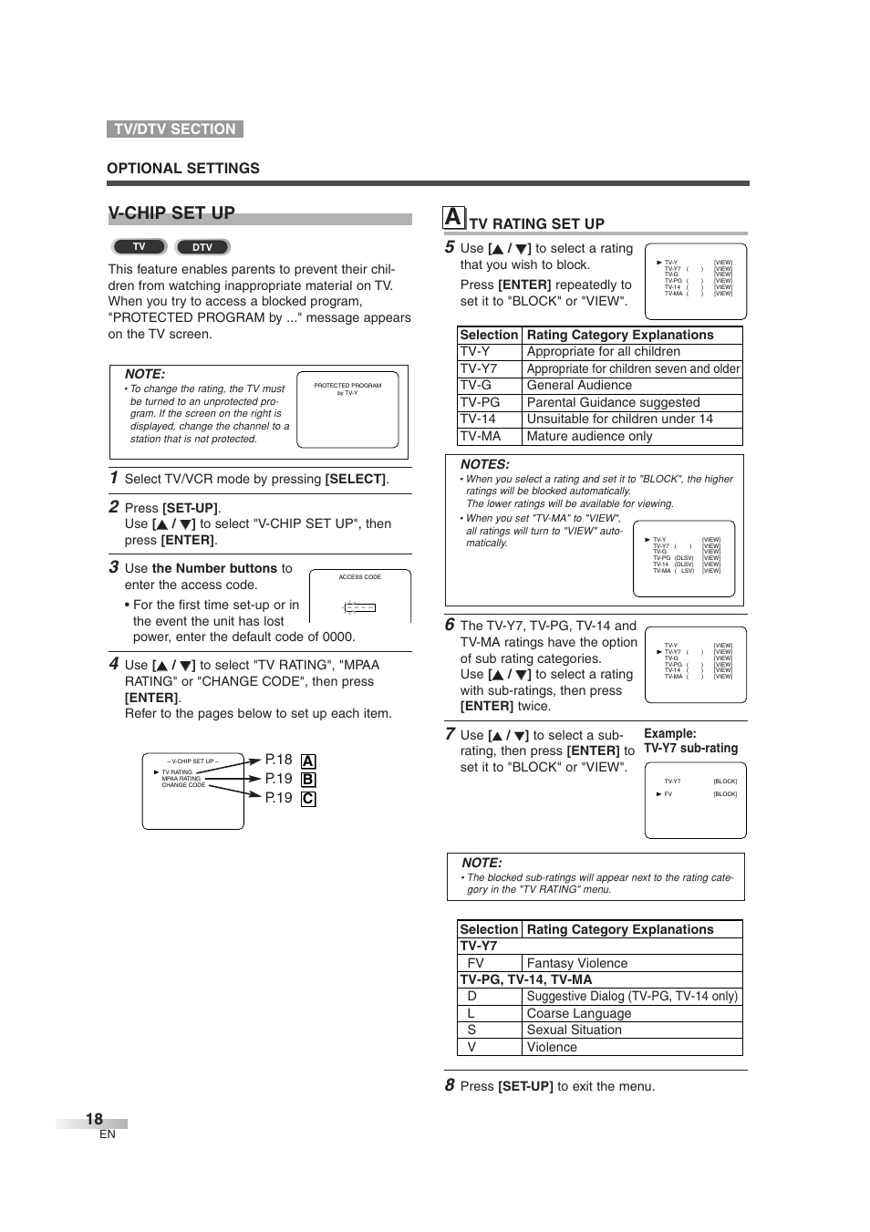 V-chip set up | Sylvania 6727DG User Manual | Page 18 / 96