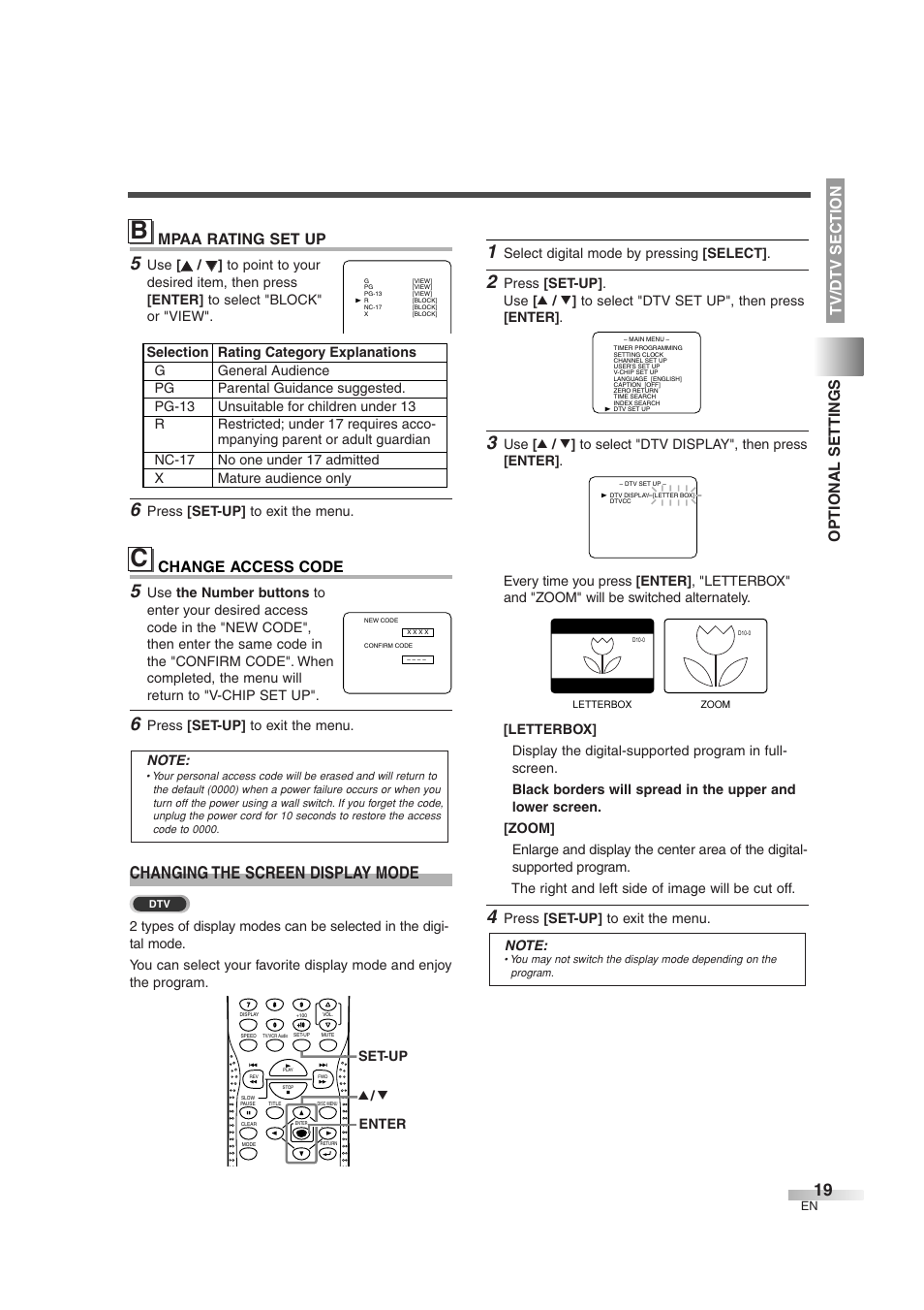 Changing the screen display mode, Mpaa rating set up | Sylvania 6727DG User Manual | Page 19 / 96