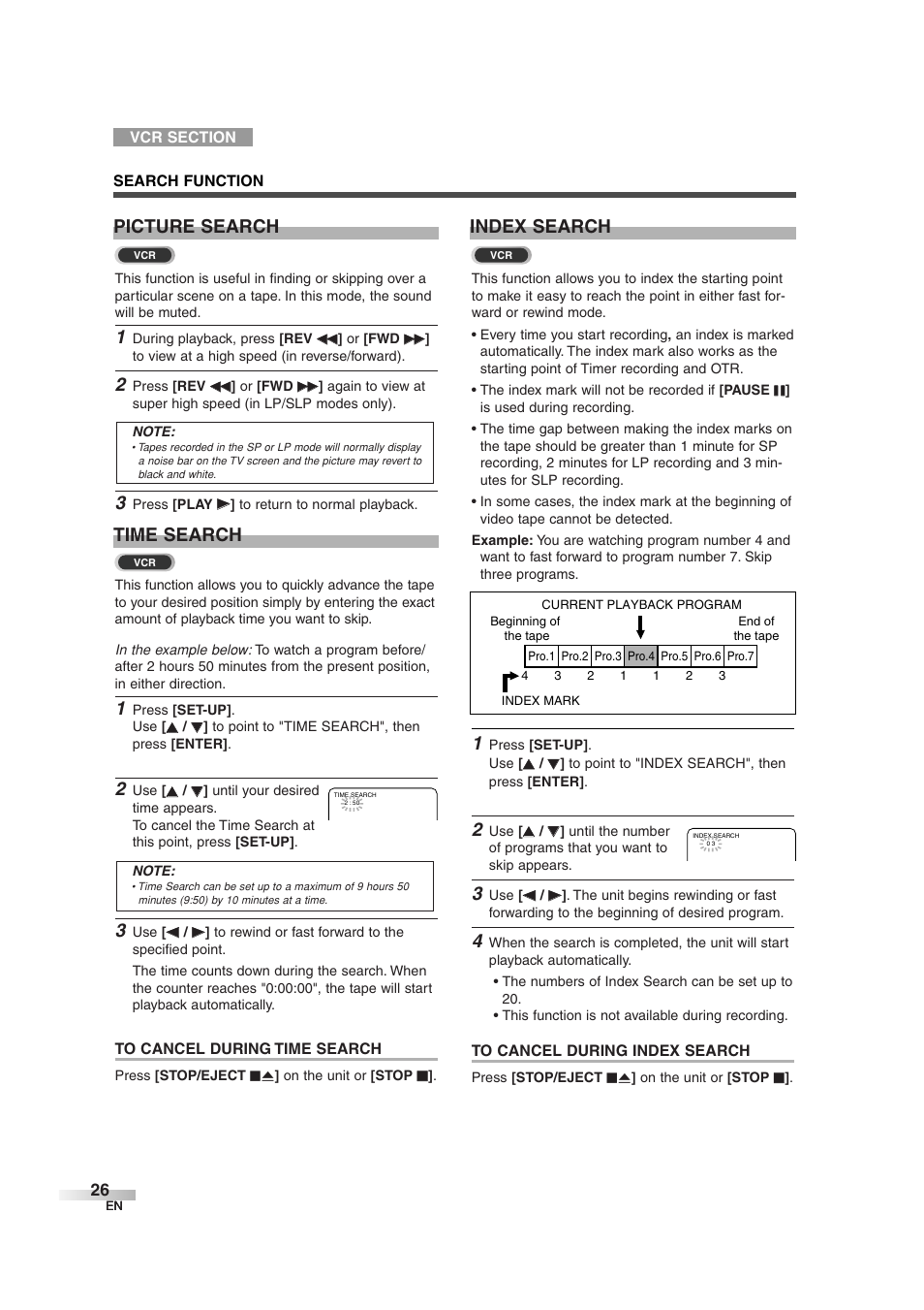 Time search, Index search, Picture search | Sylvania 6727DG User Manual | Page 26 / 96