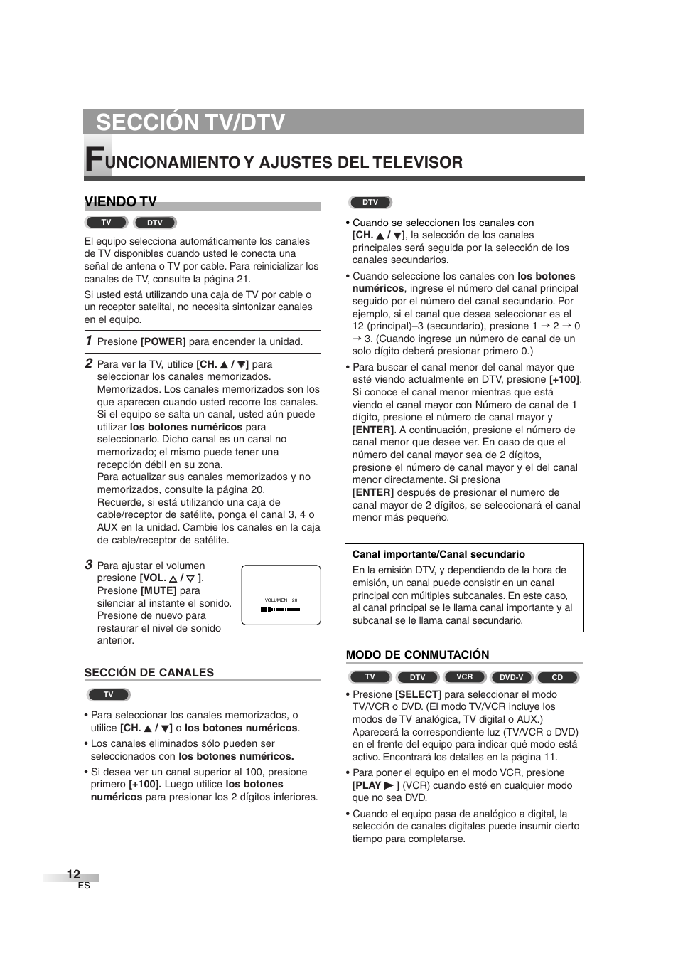 Sección tv/dtv, Uncionamiento y ajustes del televisor, Viendo tv | Sylvania 6727DG User Manual | Page 60 / 96