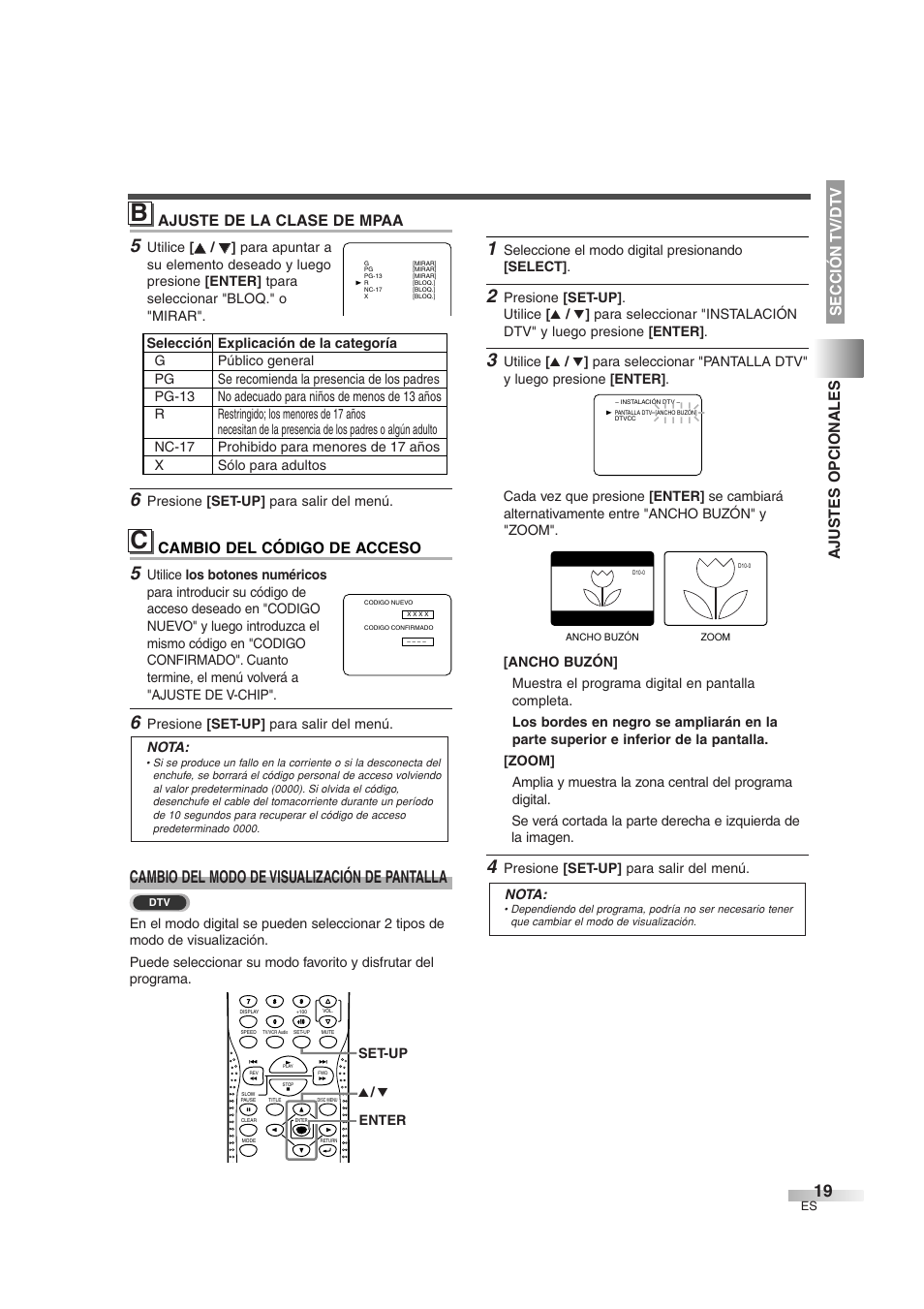 Cambio del modo de visualización de pantalla, Ajuste de la clase de mpaa | Sylvania 6727DG User Manual | Page 67 / 96