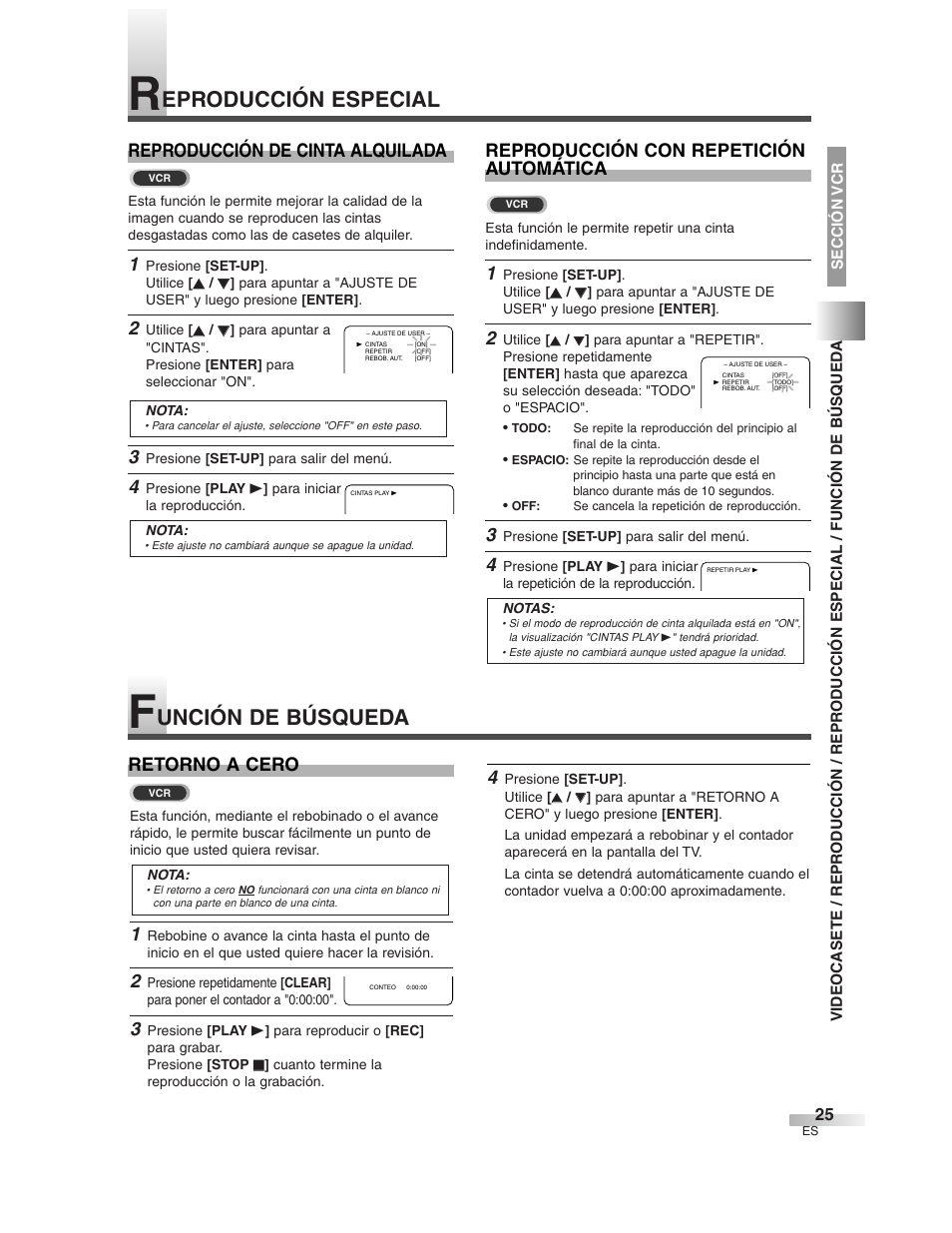 Eproducción especial, Unción de búsqueda, Retorno a cero 4 | Sylvania 6727DG User Manual | Page 73 / 96
