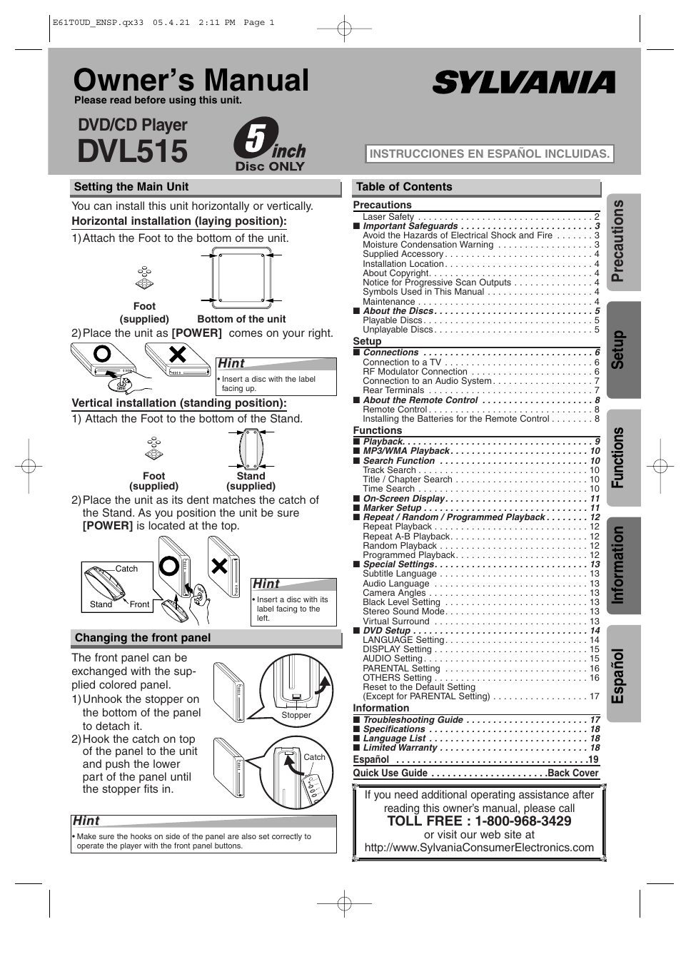 Sylvania DVL515 User Manual | 20 pages
