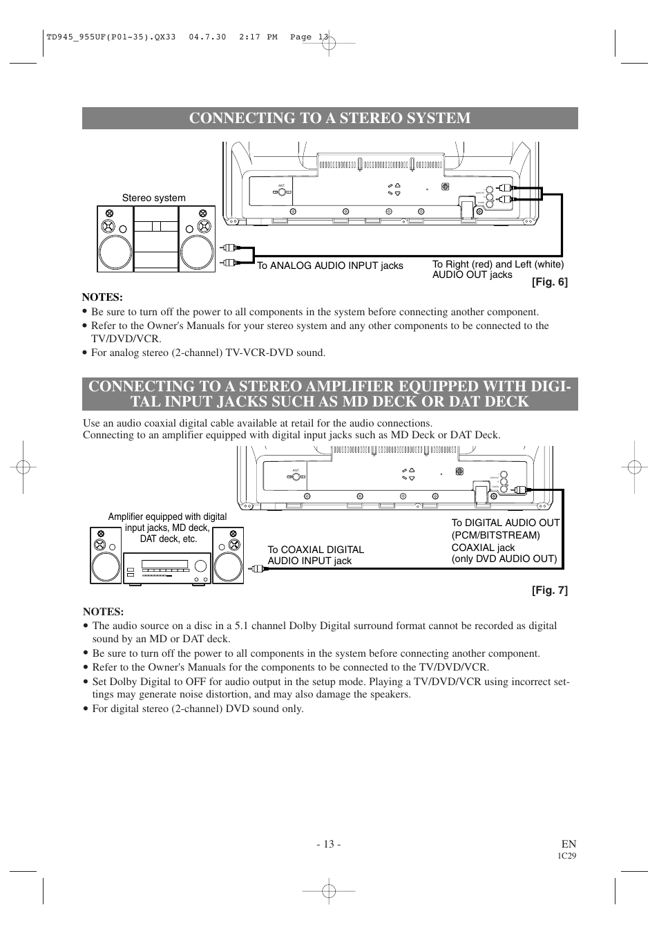 Connecting to a stereo system | Sylvania SRCD223B User Manual | Page 13 / 56