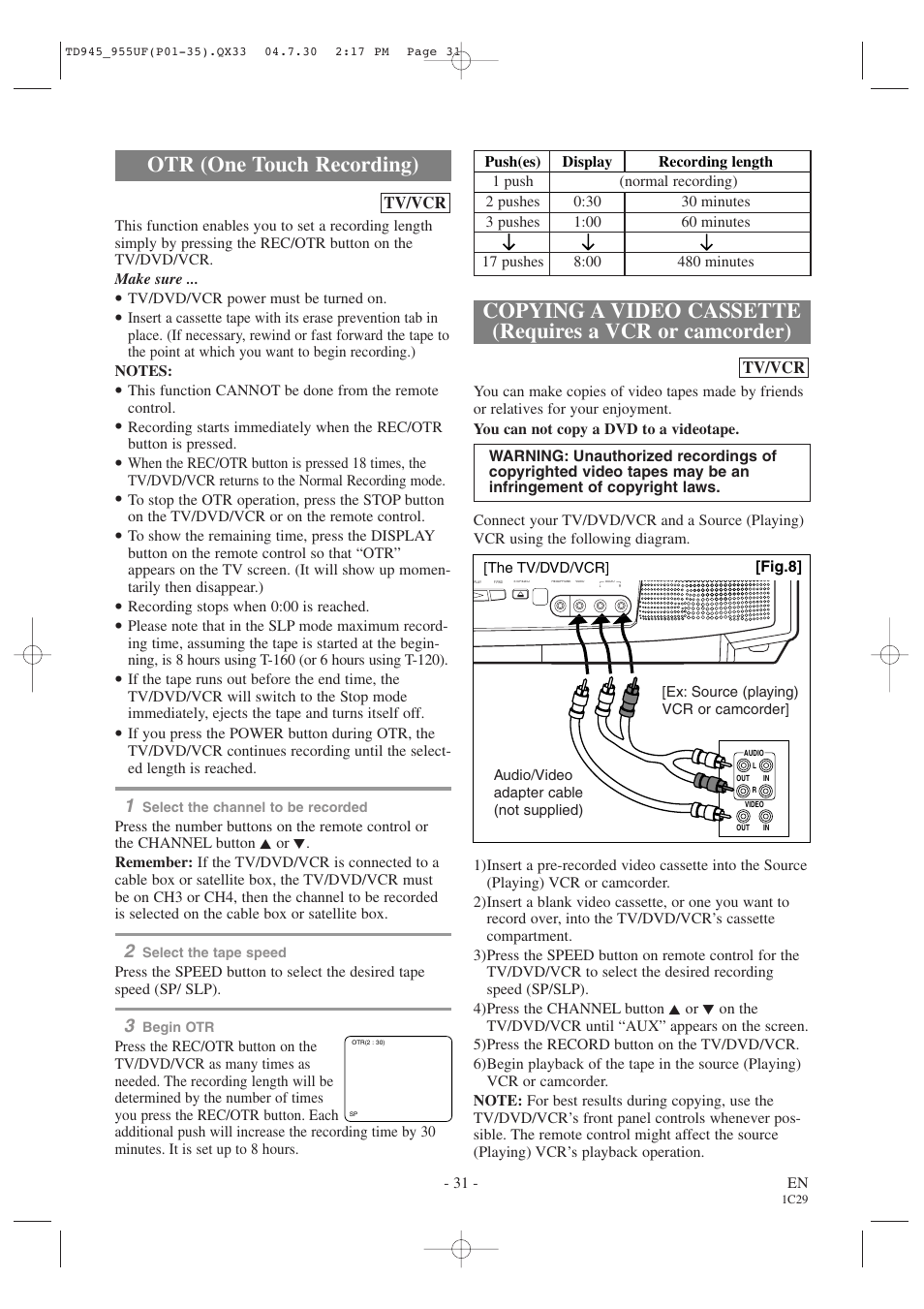 Otr (one touch recording) | Sylvania SRCD223B User Manual | Page 31 / 56