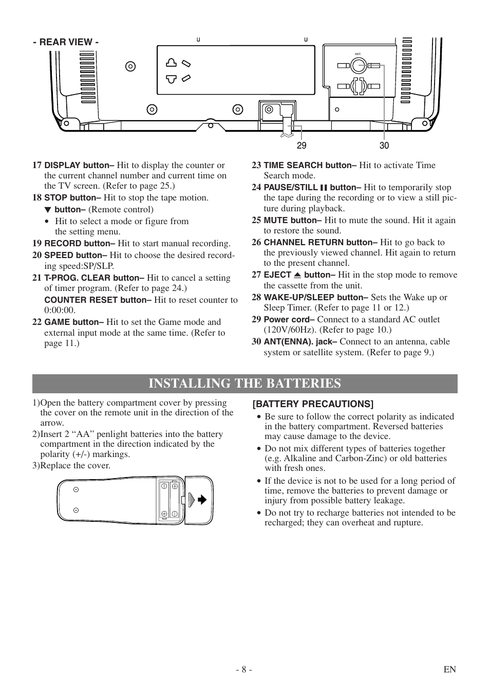 Installing the batteries | Sylvania 6313CEY User Manual | Page 8 / 32