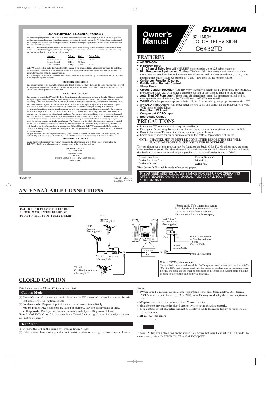 Sylvania C6432TD User Manual | 4 pages