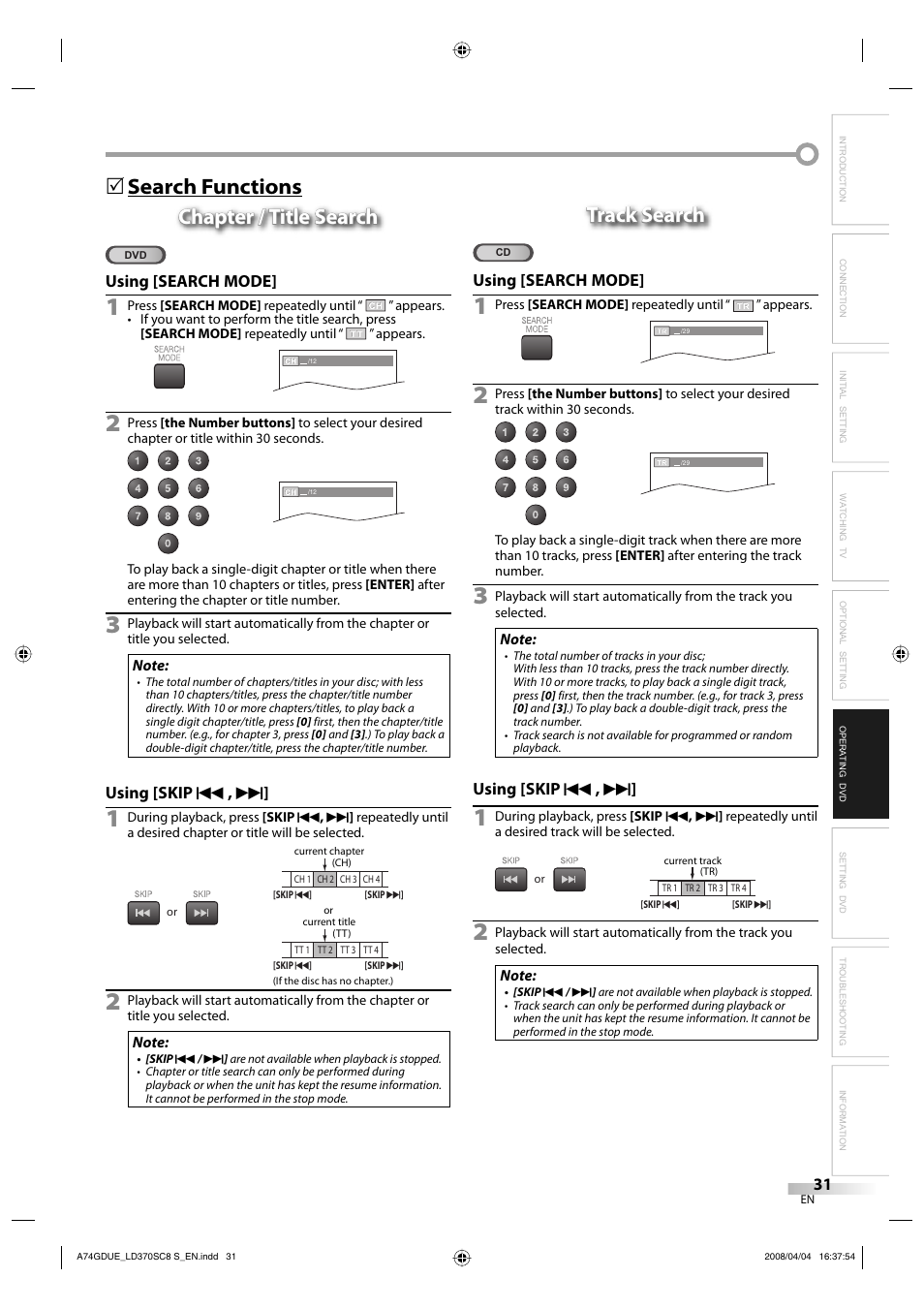 Track search | Sylvania LD370SC8 S User Manual | Page 31 / 92