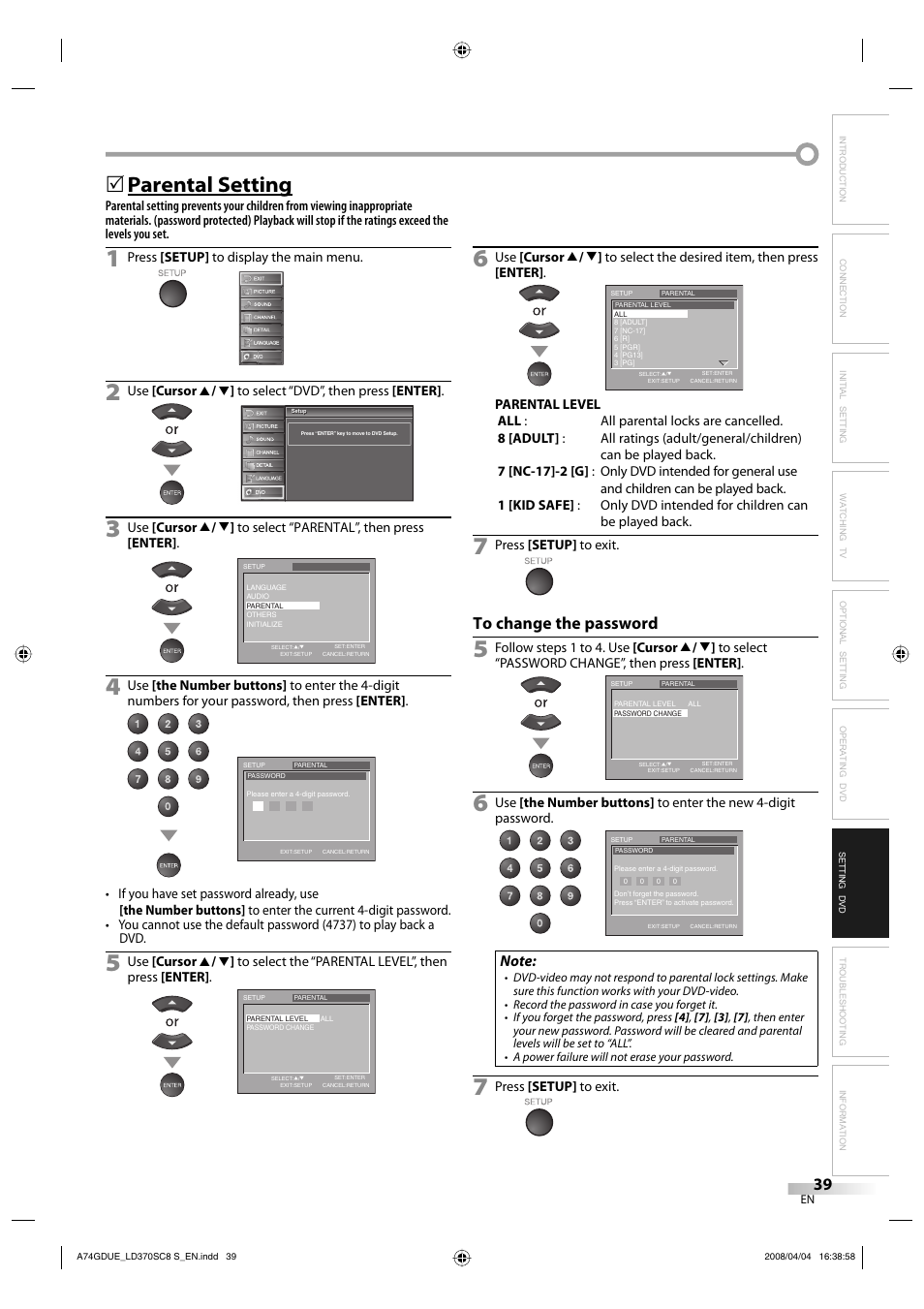 Parental setting | Sylvania LD370SC8 S User Manual | Page 39 / 92