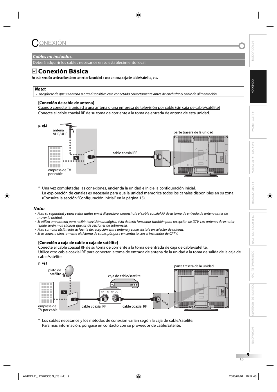 Onexión, Conexión básica | Sylvania LD370SC8 S User Manual | Page 55 / 92