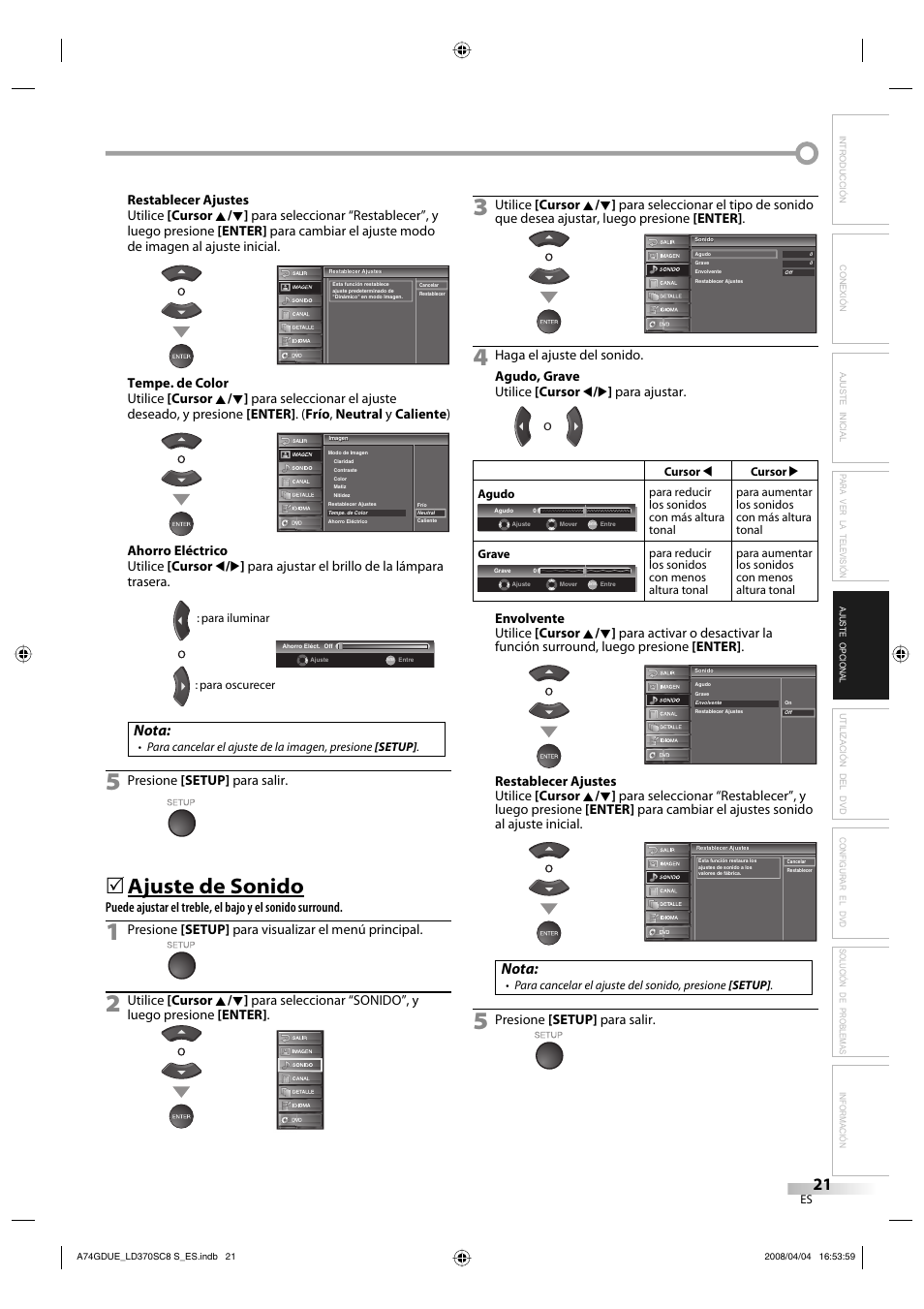 Ajuste de sonido, Nota | Sylvania LD370SC8 S User Manual | Page 67 / 92