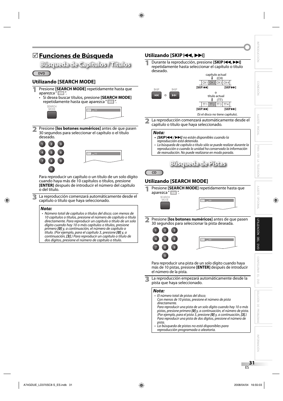 Búsqueda de pistas | Sylvania LD370SC8 S User Manual | Page 77 / 92