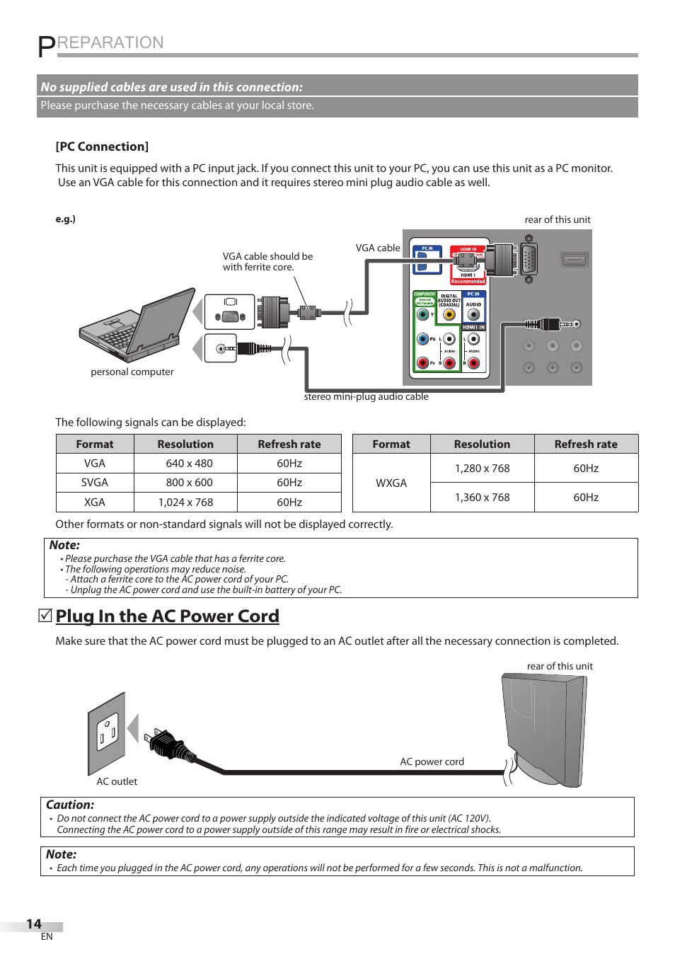 Reparation, Plug in the ac power cord | Sylvania LD195SSX User Manual | Page 14 / 162