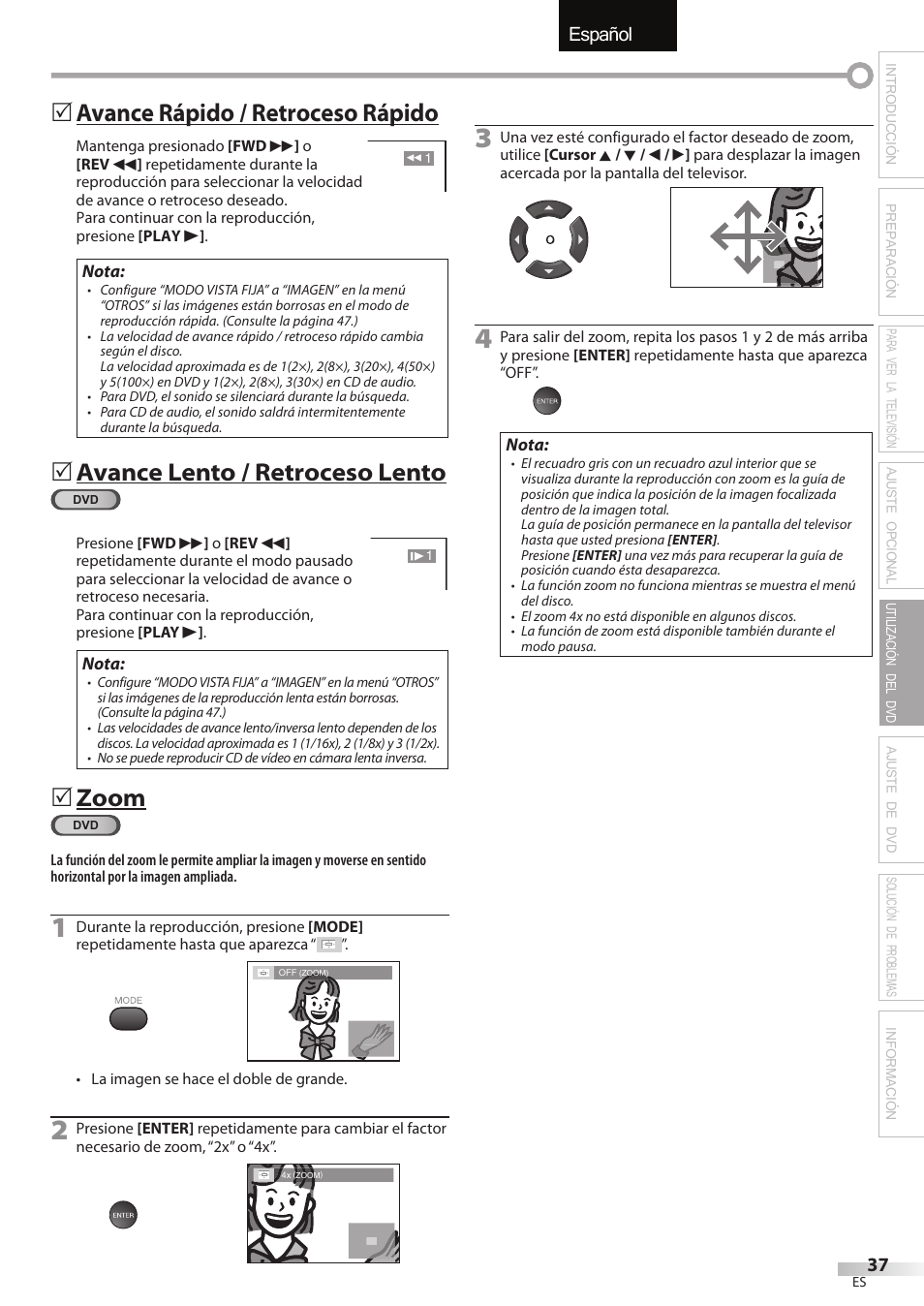 English español français, Avance rápido / retroceso rápido, Avance lento / retroceso lento | Zoom | Sylvania LD195SSX User Manual | Page 145 / 162