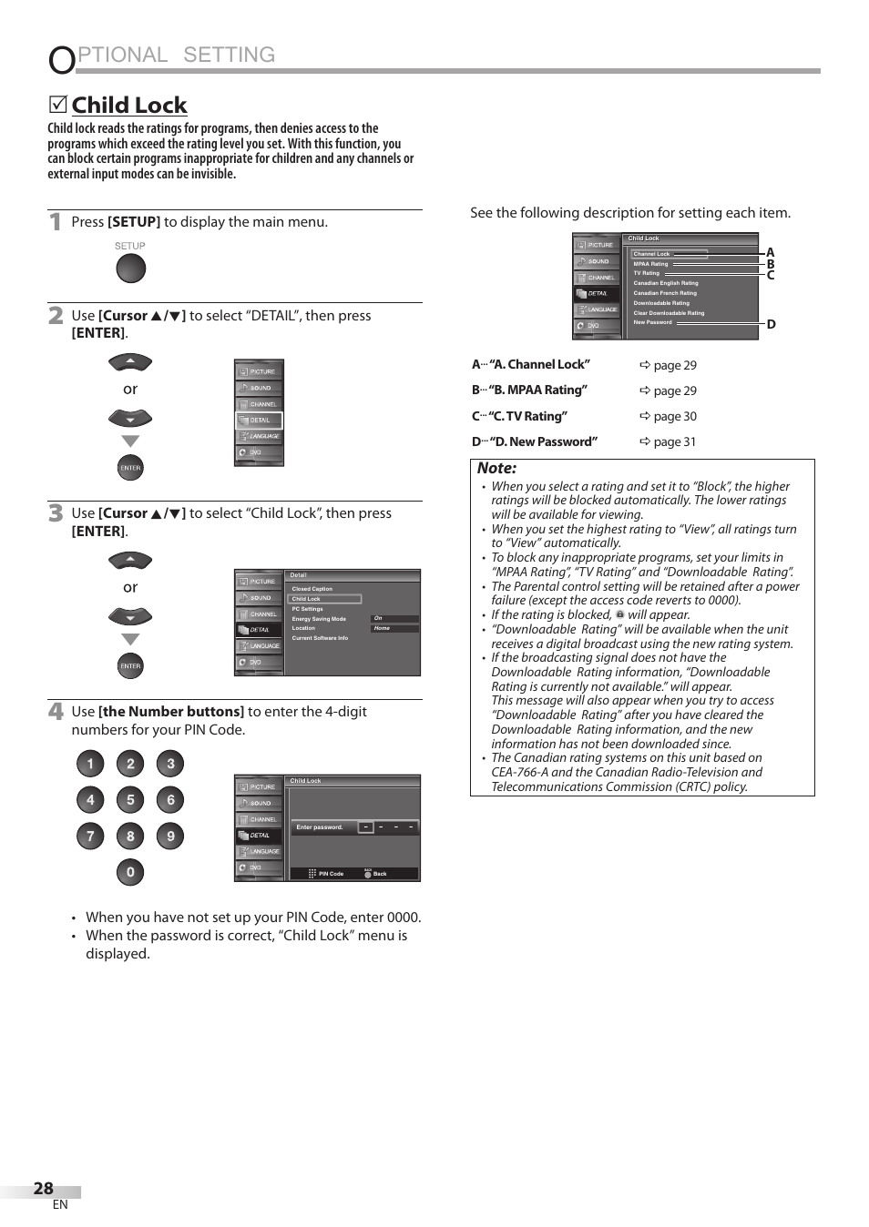 Ptional setting, Child lock | Sylvania LD195SSX User Manual | Page 28 / 162