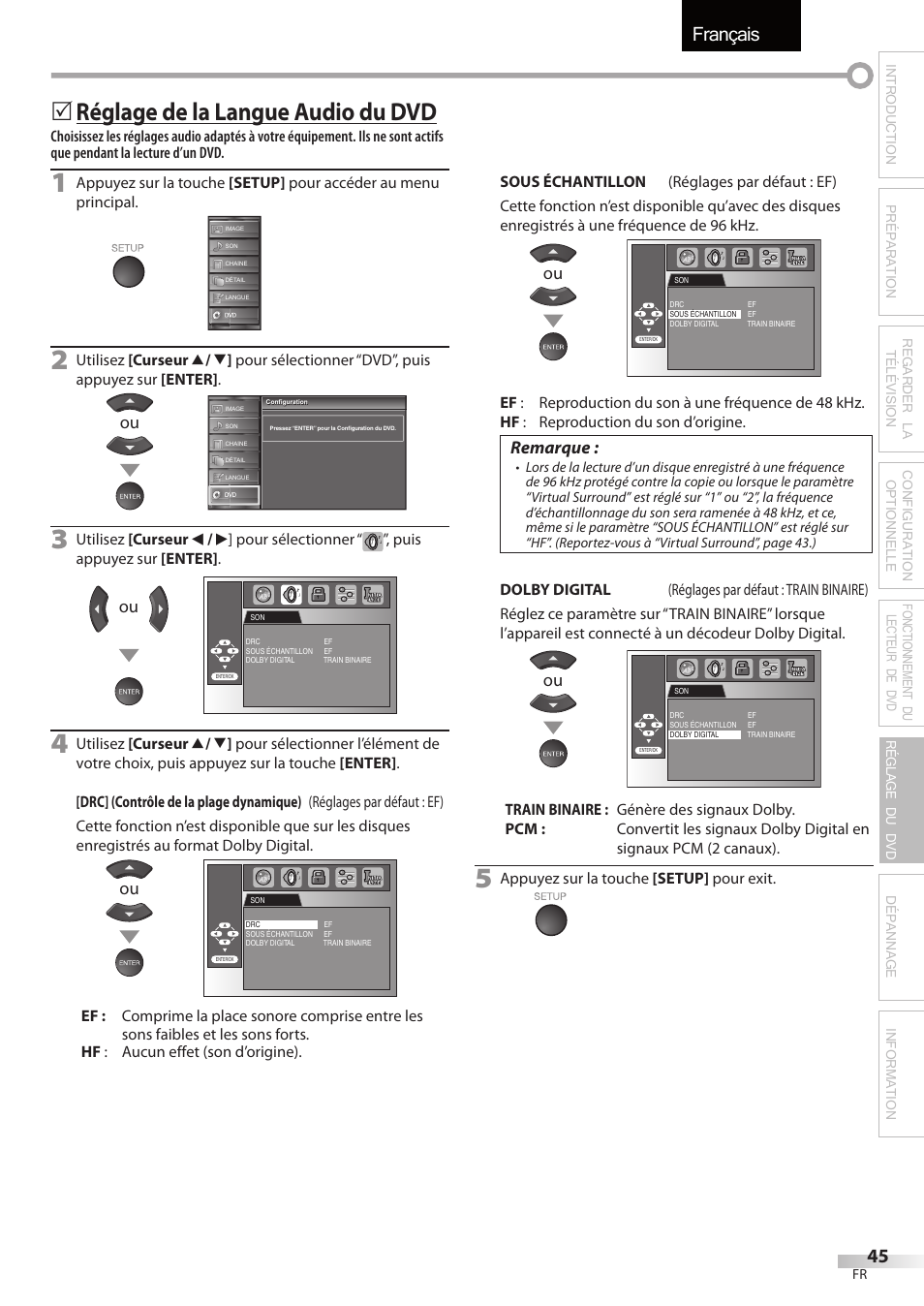 Français, Réglage de la langue audio du dvd, Remarque | Sylvania LD195SSX User Manual | Page 99 / 162
