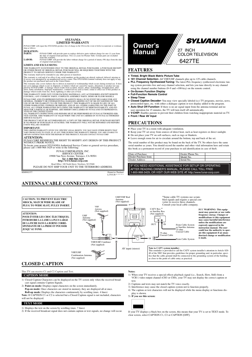 Sylvania 6427TE User Manual | 4 pages