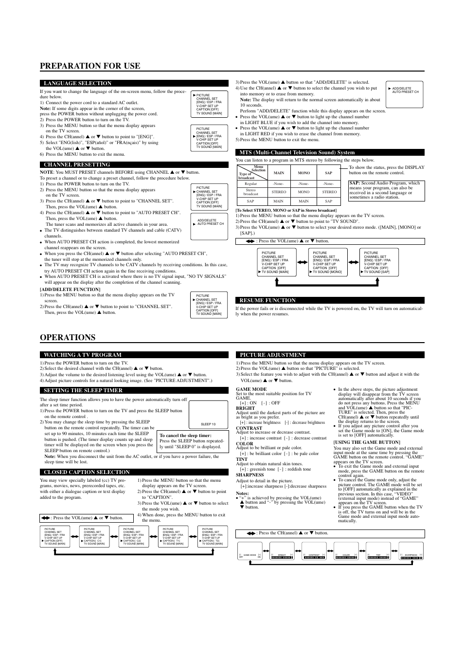 Preparation for use, Operations | Sylvania 6427TE User Manual | Page 3 / 4