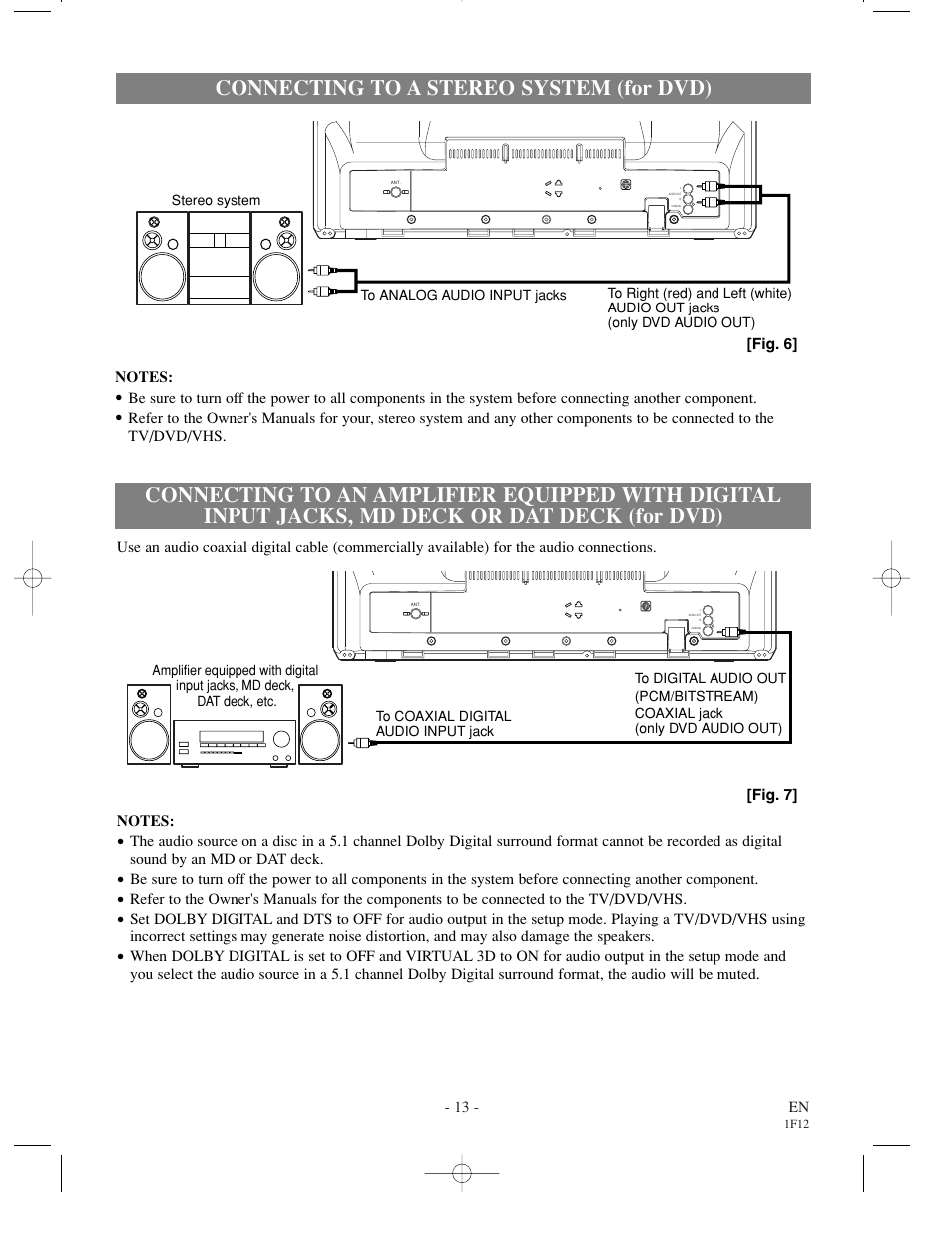 Connecting to a stereo system (for dvd) | Sylvania SSC719B User Manual | Page 13 / 64