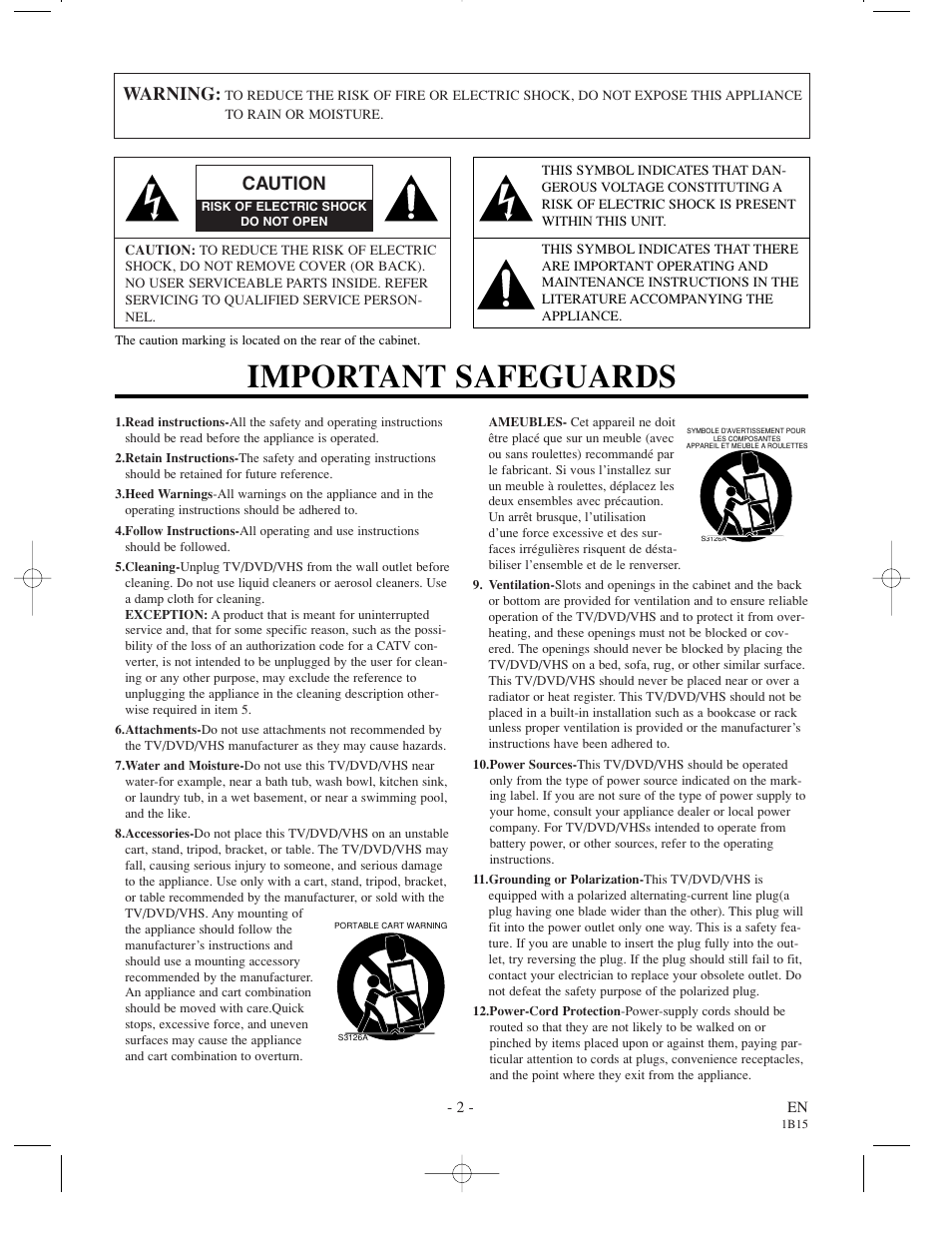 Important safeguards, Warning, Caution | Sylvania SSC719B User Manual | Page 2 / 64