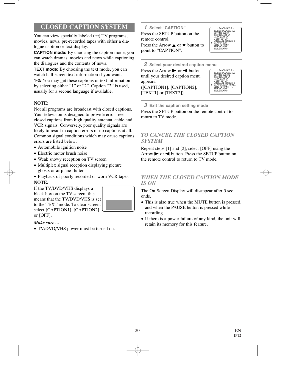 Closed caption system | Sylvania SSC719B User Manual | Page 20 / 64