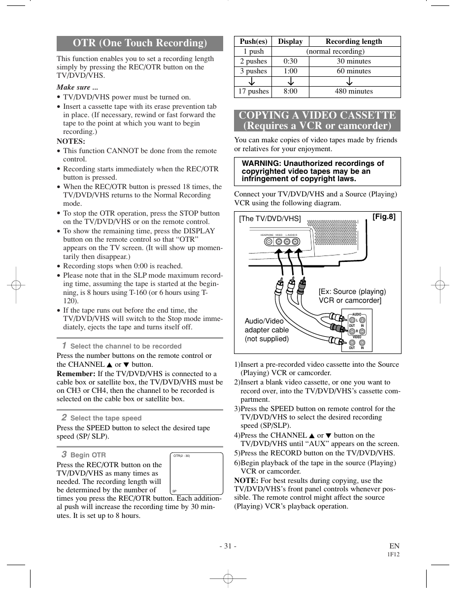 Otr (one touch recording) | Sylvania SSC719B User Manual | Page 31 / 64