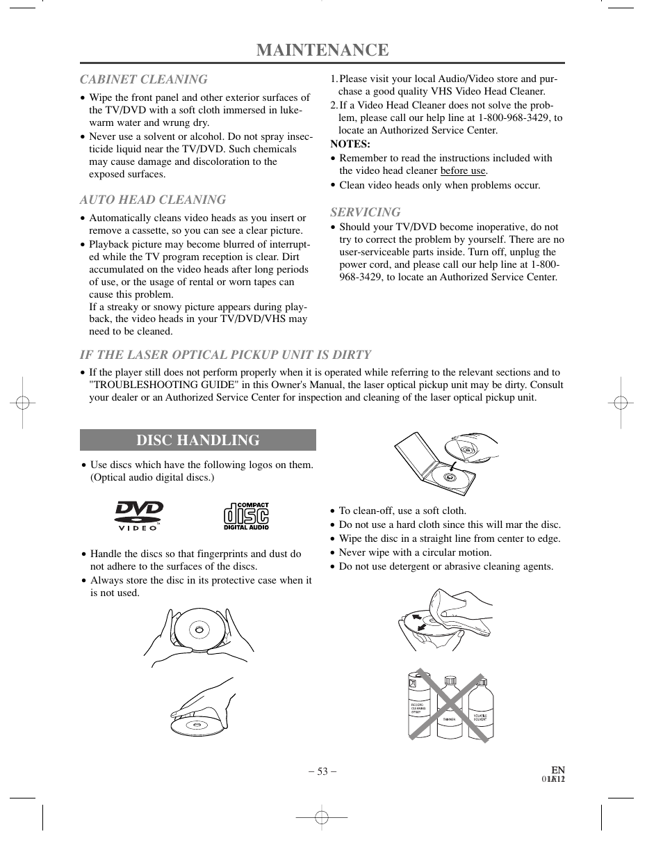 Maintenance, Disc handling | Sylvania SSC719B User Manual | Page 53 / 64