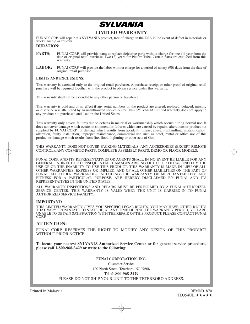 Sylvania SSC719B User Manual | Page 64 / 64