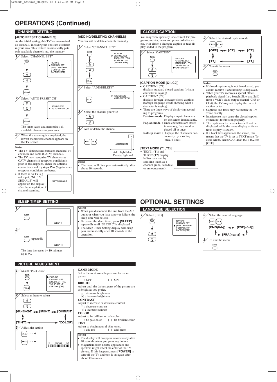 Operations (continued) optional settings | Sylvania 6413TG User Manual | Page 3 / 8