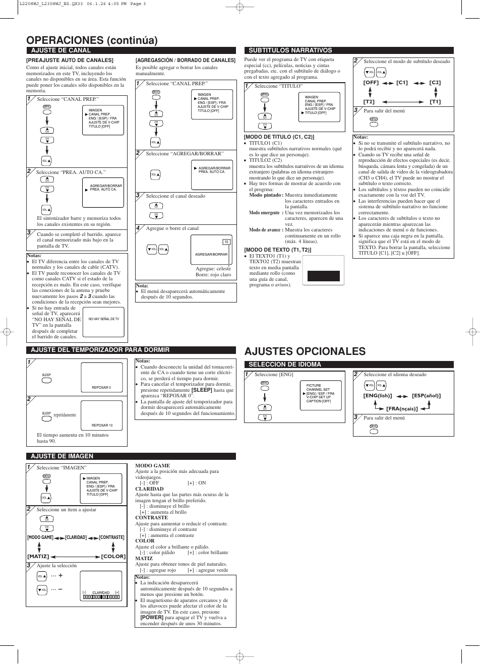 Operaciones (continúa) ajustes opcionales | Sylvania 6413TG User Manual | Page 7 / 8