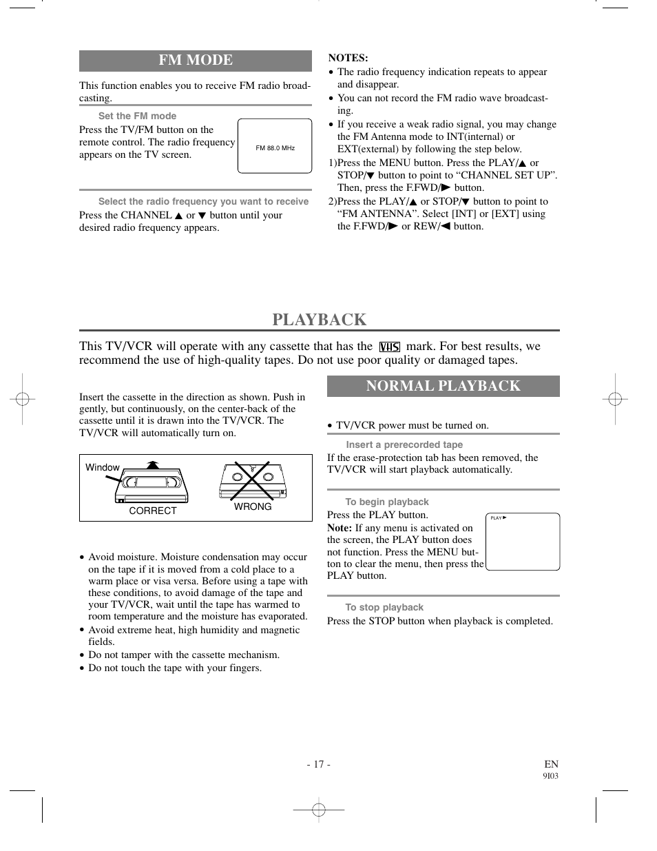 Playback, Fm mode, Normal playback | Sylvania WSSC192 User Manual | Page 17 / 32