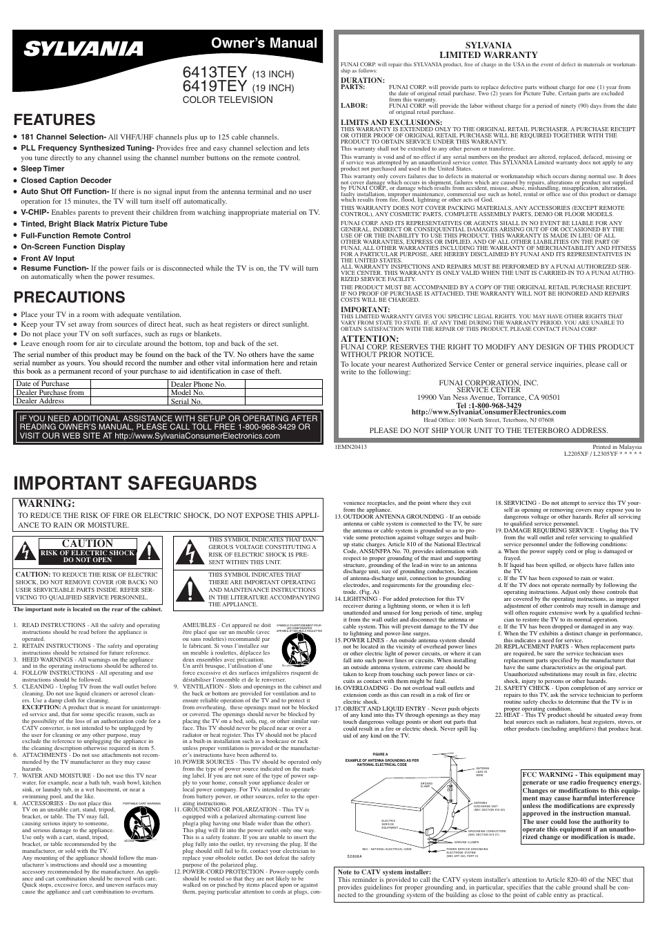 Sylvania 6413TEY User Manual | 8 pages