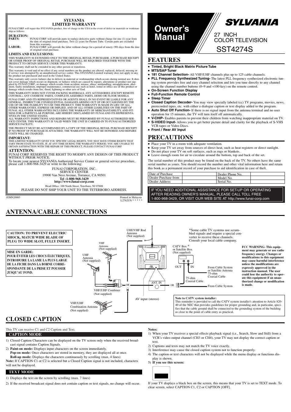 Sylvania SST4274S User Manual | 8 pages