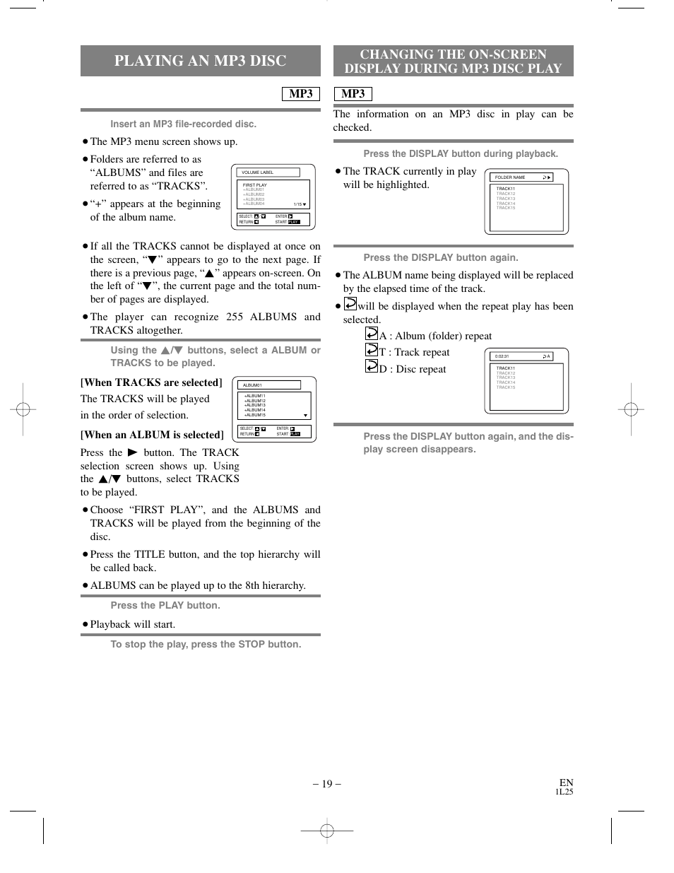Playing an mp3 disc | Sylvania DVL100C User Manual | Page 19 / 36
