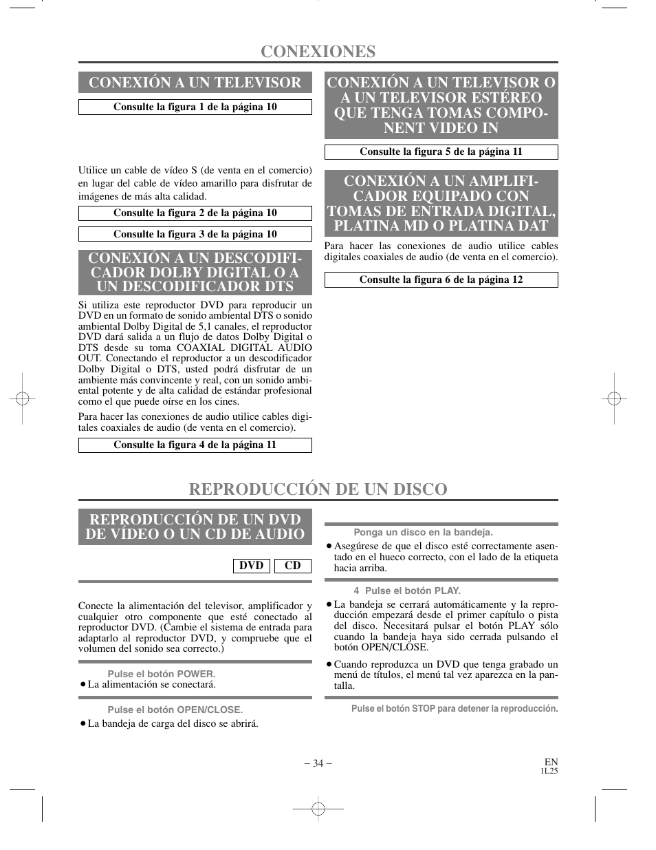 Conexiones, Reproducción de un disco, Conexión a un televisor | Sylvania DVL100C User Manual | Page 34 / 36
