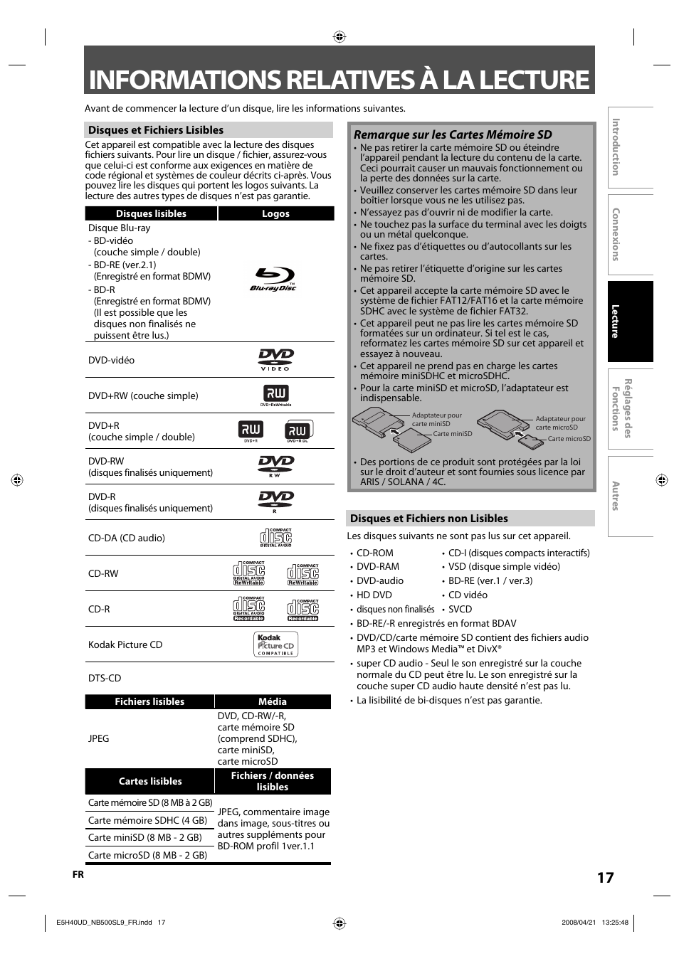 Informations relatives à la lecture | Sylvania NB500SL9 User Manual | Page 117 / 148