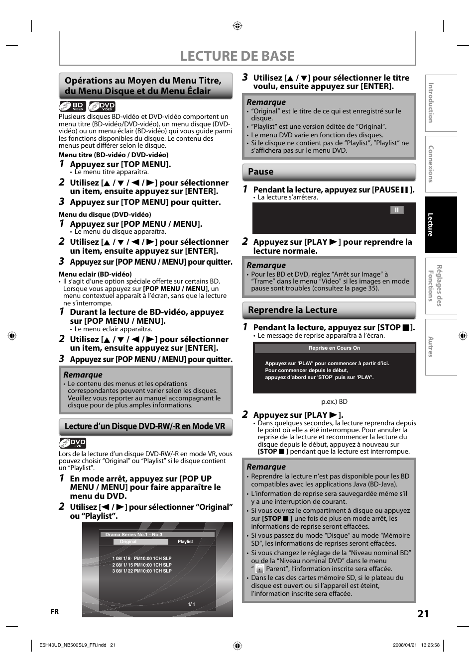 Lecture de base | Sylvania NB500SL9 User Manual | Page 121 / 148