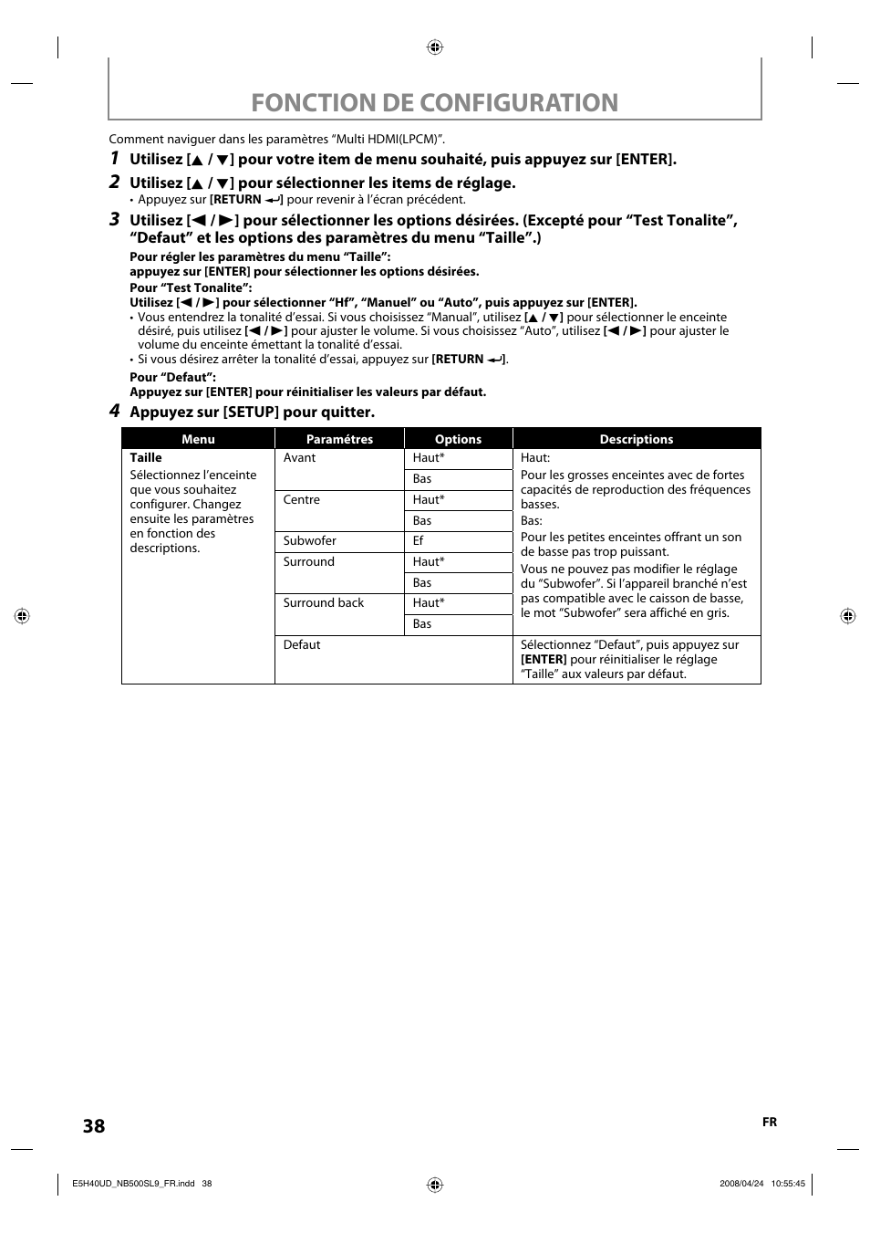 Fonction de configuration | Sylvania NB500SL9 User Manual | Page 138 / 148