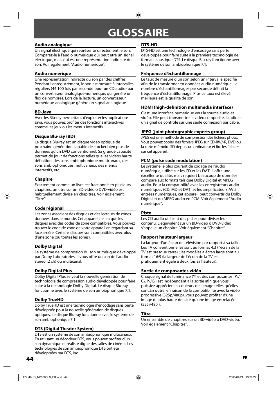 Glossaire | Sylvania NB500SL9 User Manual | Page 144 / 148